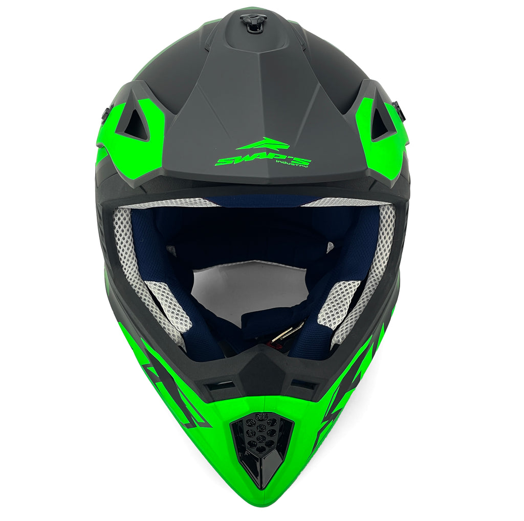 Mx Helmet Xl 62 Black/Green 21, Swap'S S818 Full Face Csw10F0105, !! Acu Gold Approved !!