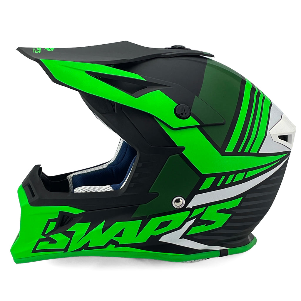 Mx Helmet Xl 62 Black/Green 21, Swap'S S818 Full Face Csw10F0105, !! Acu Gold Approved !!