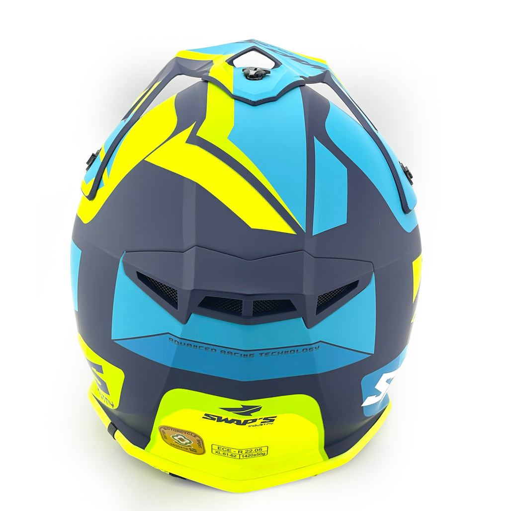 Mx Helmet Xl 62 Blue/Yellow, Swap'S S818 Full Face Csw3G4105, !! Acu Gold Approved !!