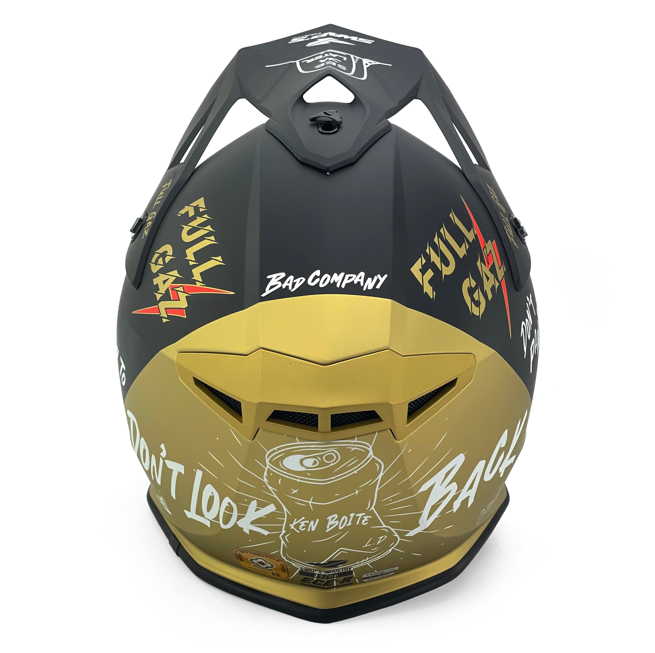 Motocross Helmet Swaps S818 - Matt Black Gold Full Gaz - Size Xs 53Cm - 54Cm