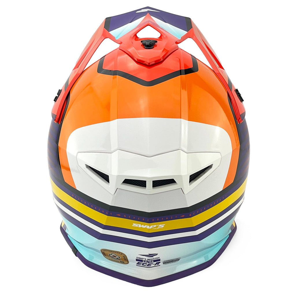 Motocross Helmet Swaps S818 - Shiny Orange Blue White - Size Xl 61Cm - 62Cm
