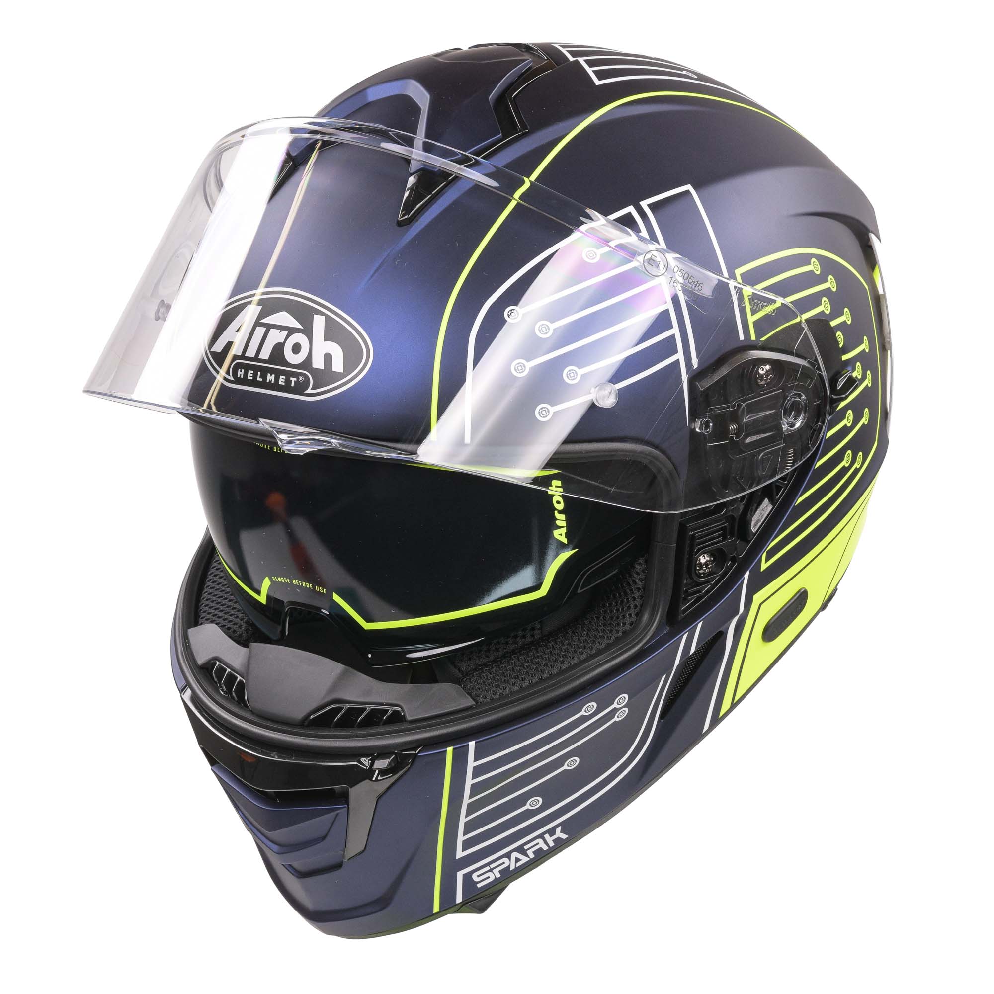 Airoh Spark Flow Helmet - Fluro Yellow / Blue Circuit MATT