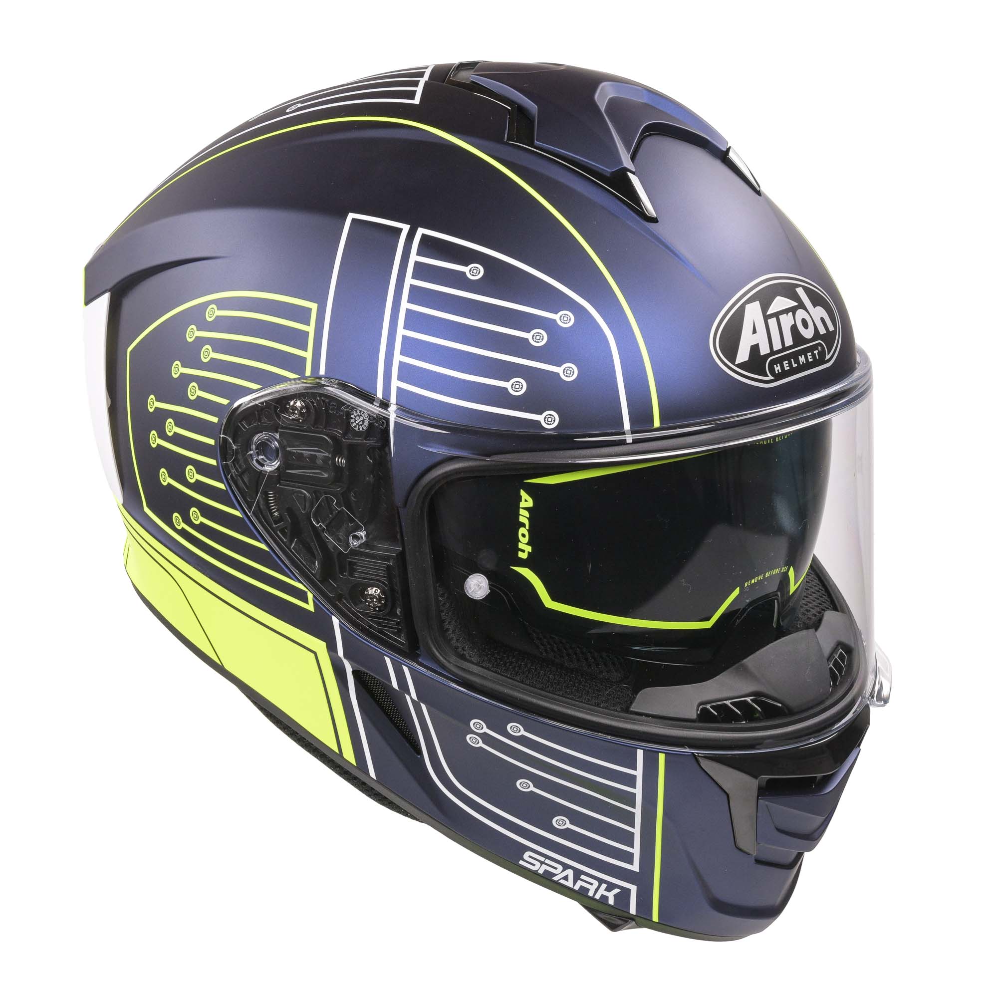 Airoh Spark Flow Helmet - Fluro Yellow / Blue Circuit MATT