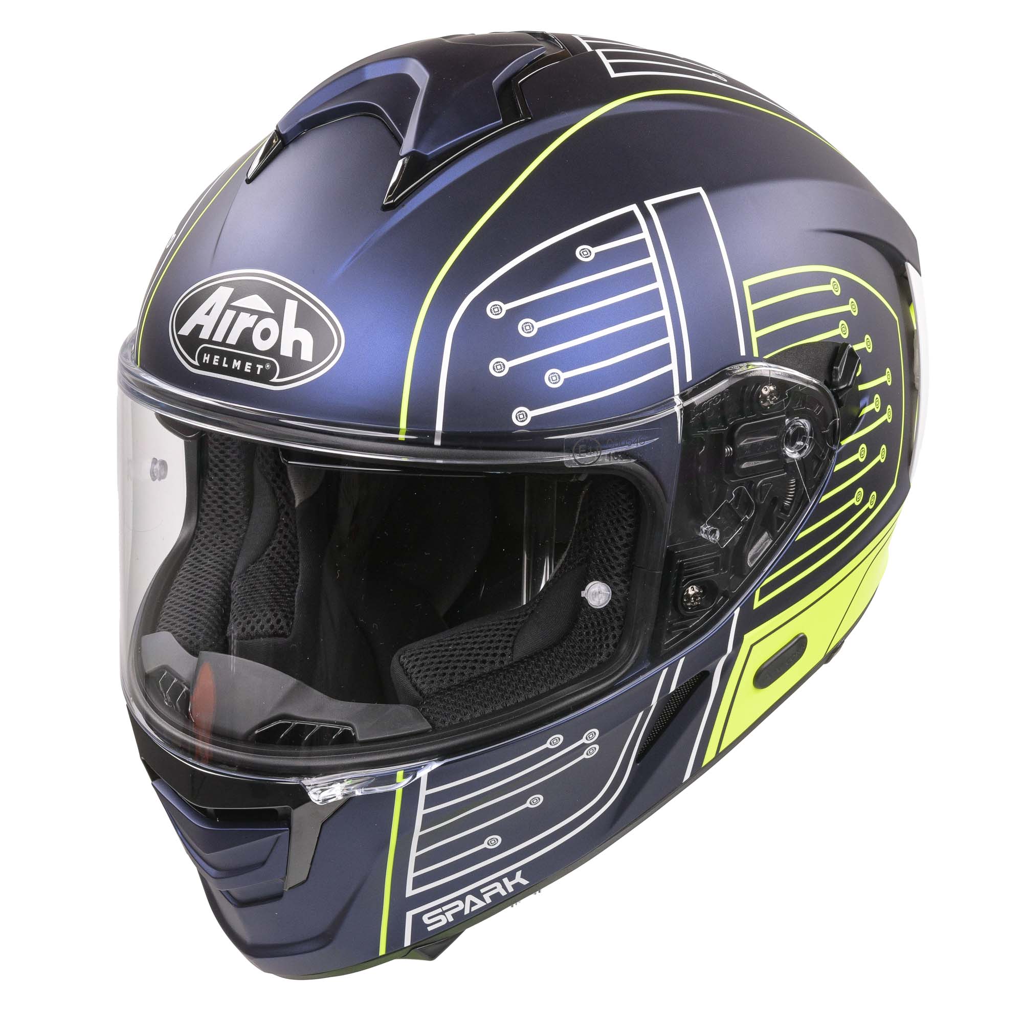 Airoh Spark Flow Helmet - Fluro Yellow / Blue Circuit MATT