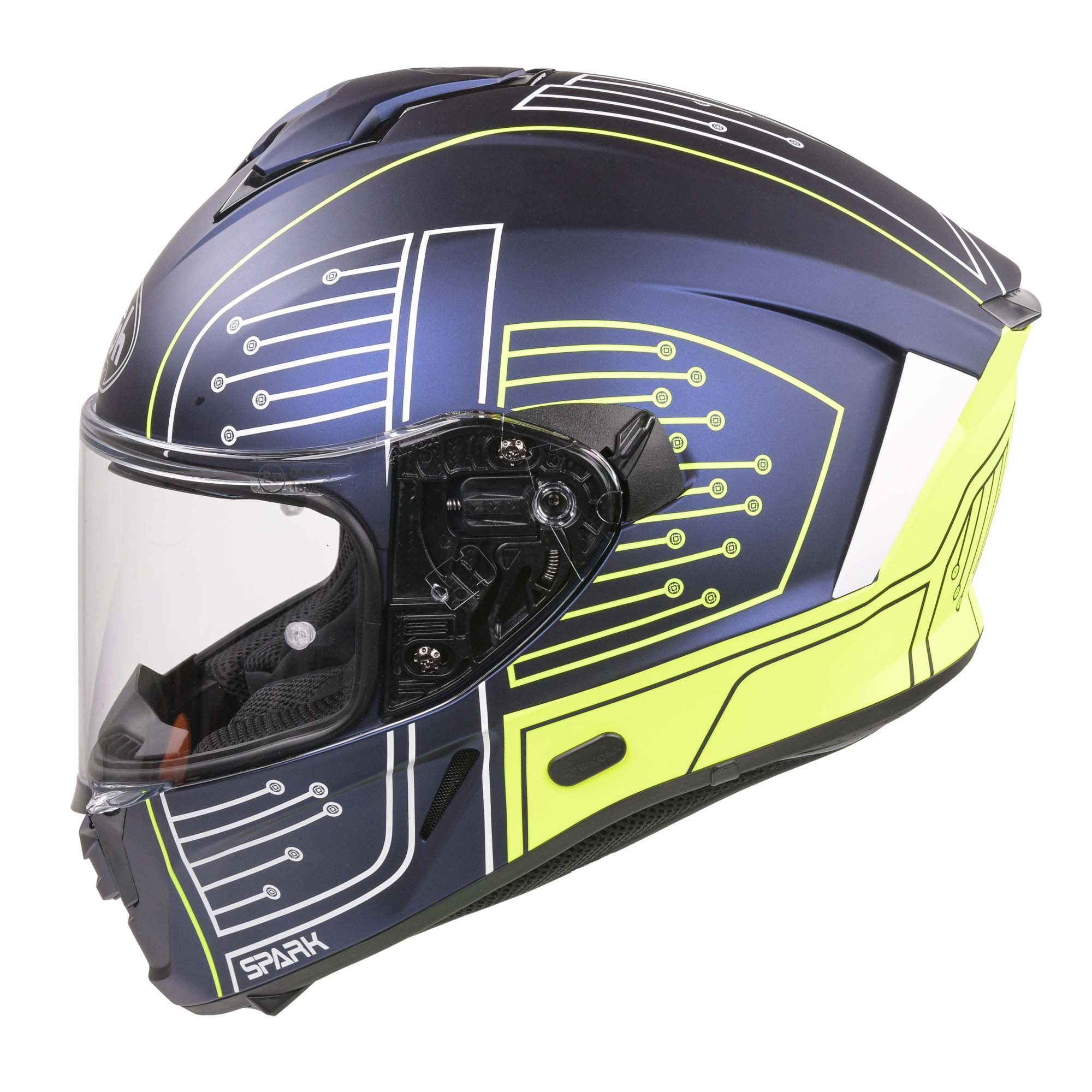 Airoh Spark Flow Helmet - Fluro Yellow / Blue Circuit MATT