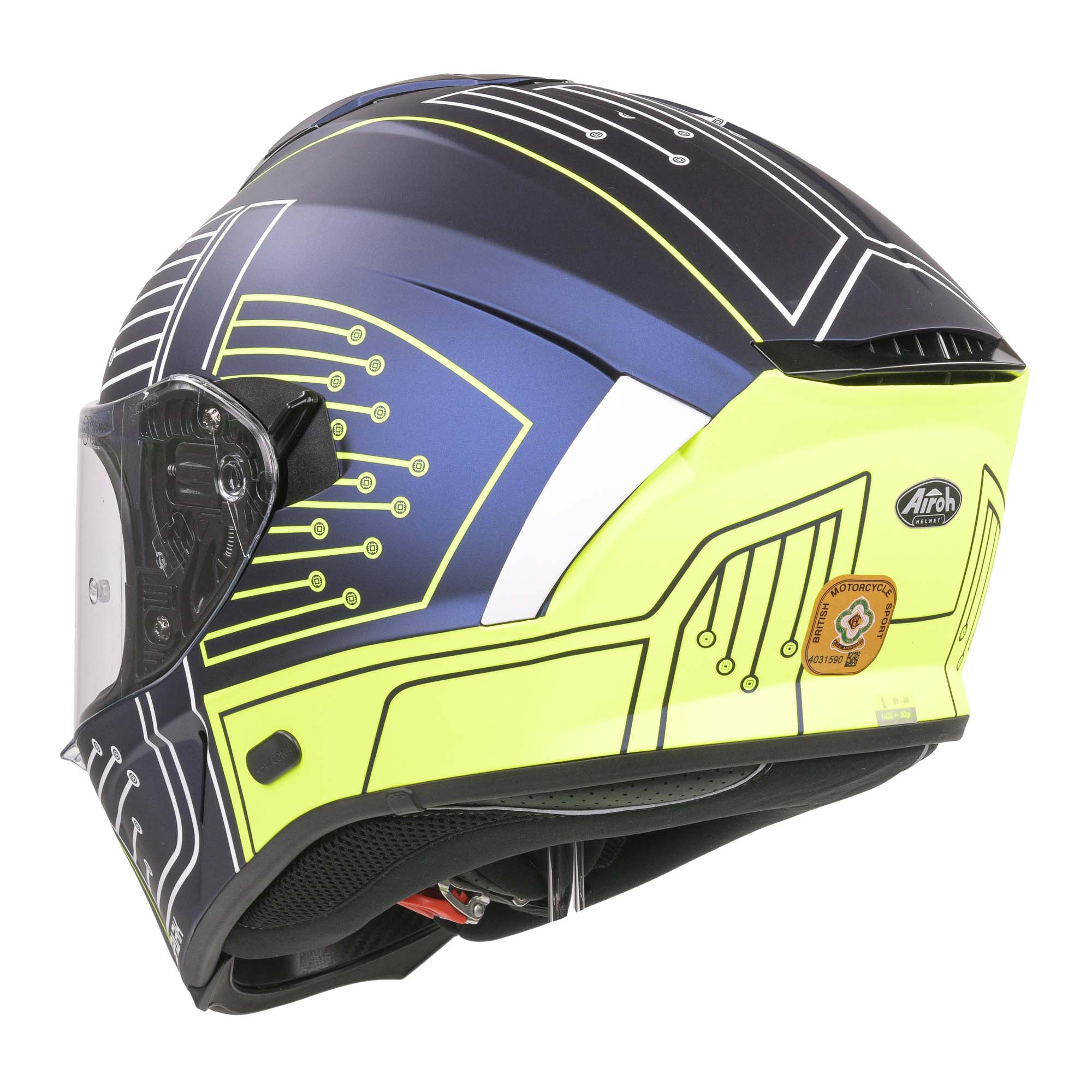Airoh Spark Flow Helmet - Fluro Yellow / Blue Circuit MATT