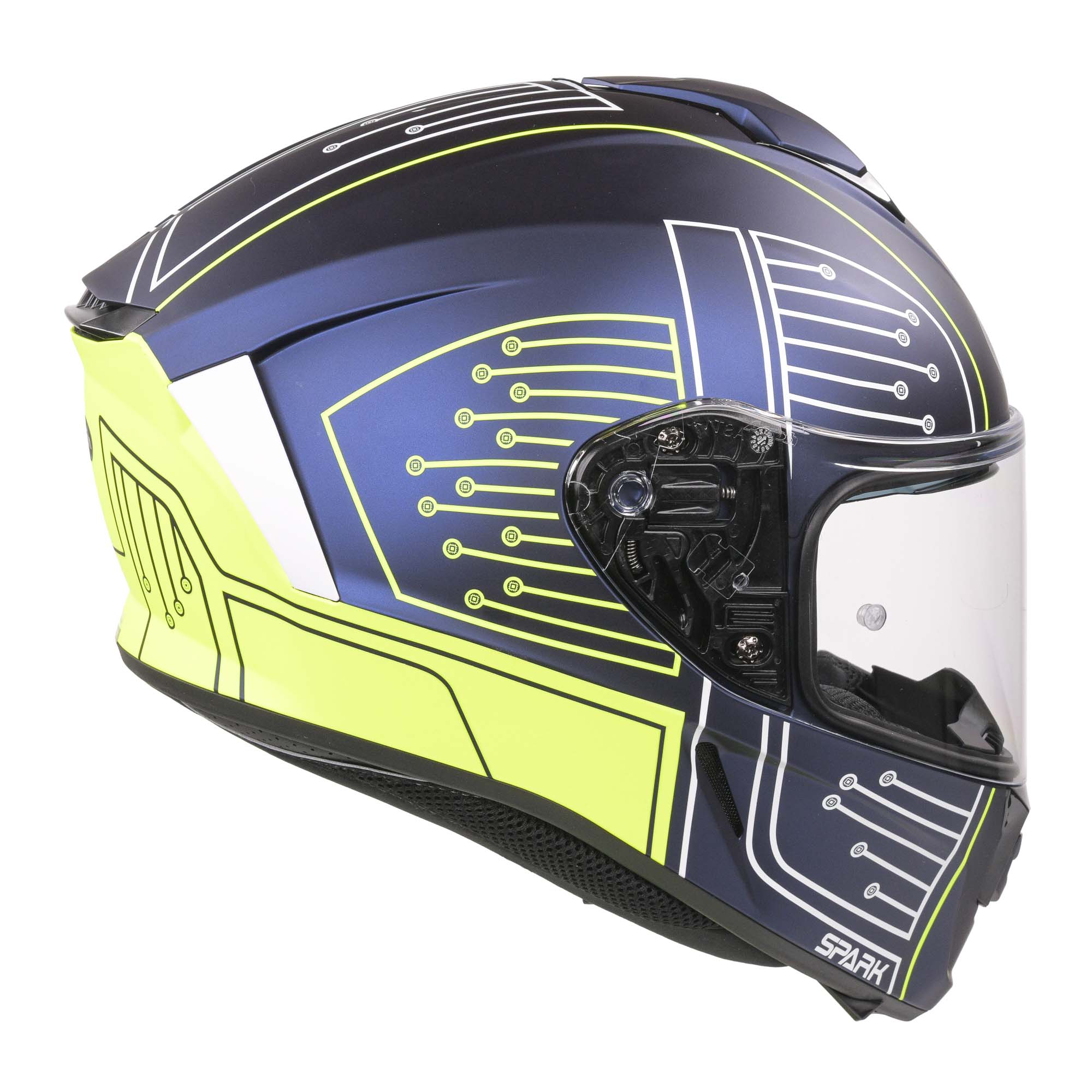 Airoh Spark Flow Helmet - Fluro Yellow / Blue Circuit MATT