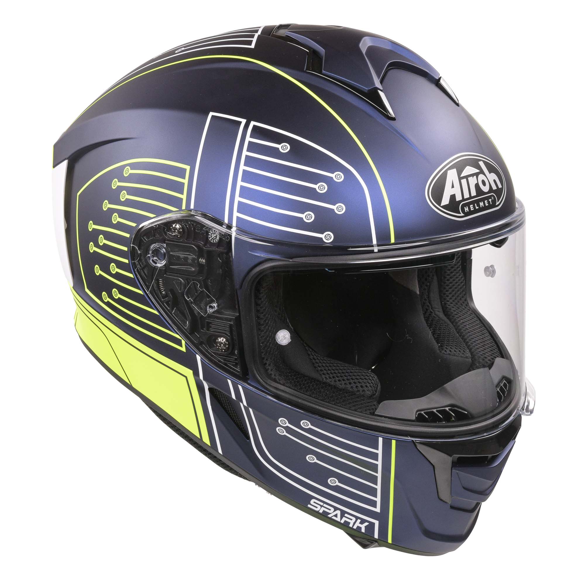 Airoh Spark Flow Helmet - Fluro Yellow / Blue Circuit MATT