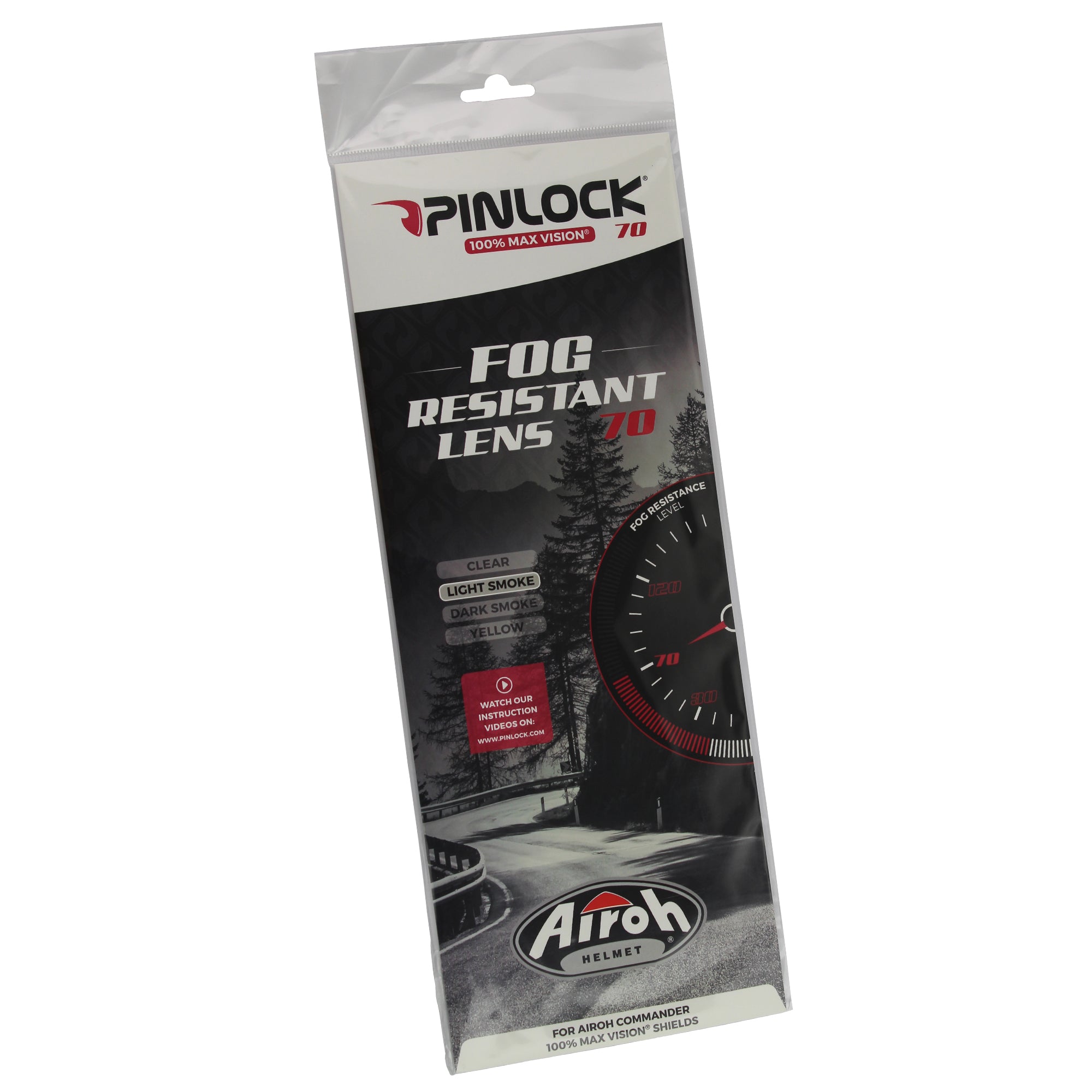 100% Max Vision Pinlock 70 Fog Resistant Lens Light Smoke - Airoh Commander