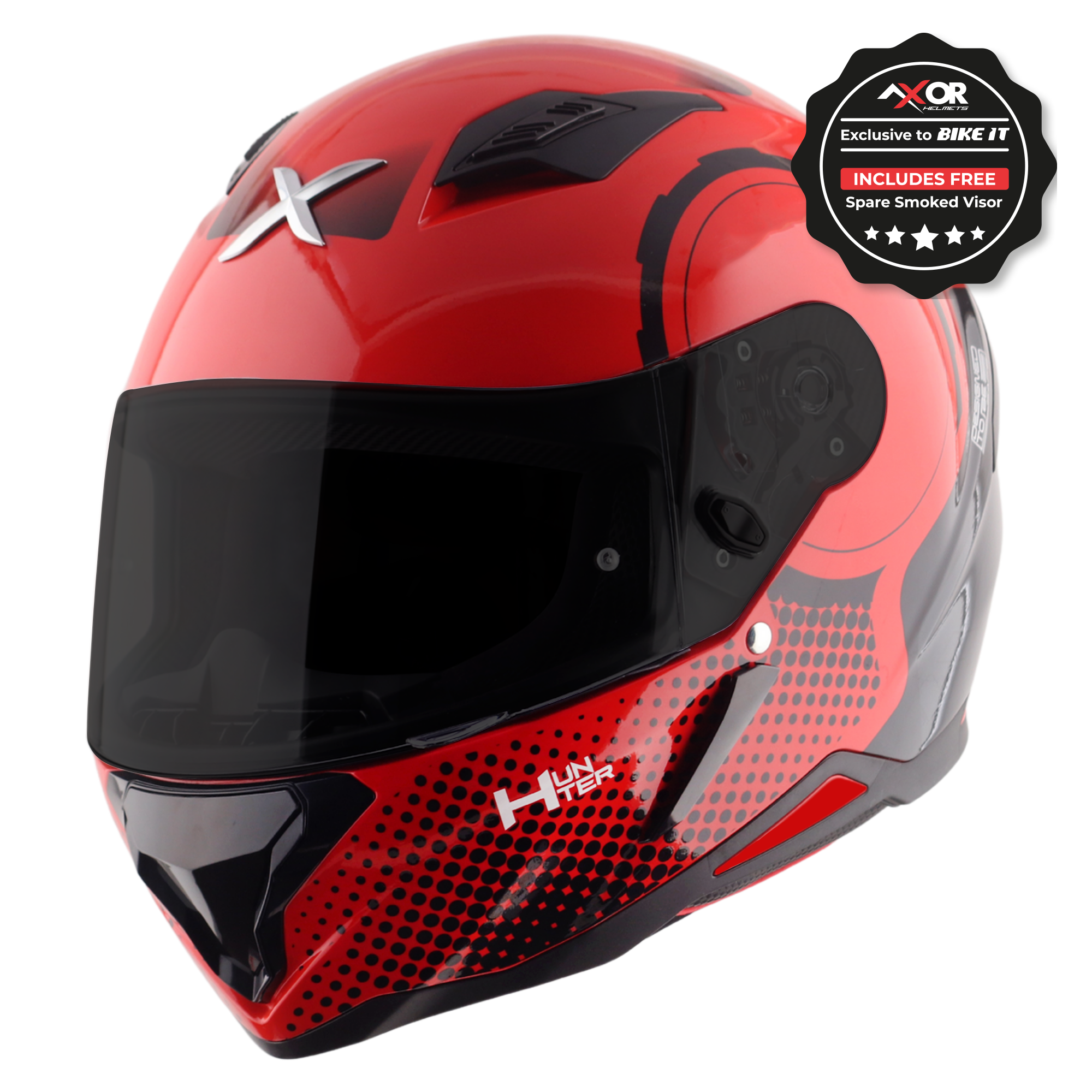 Axor Hunter SH890 Full Face Motorcycle Helmet - Spear Red Gloss