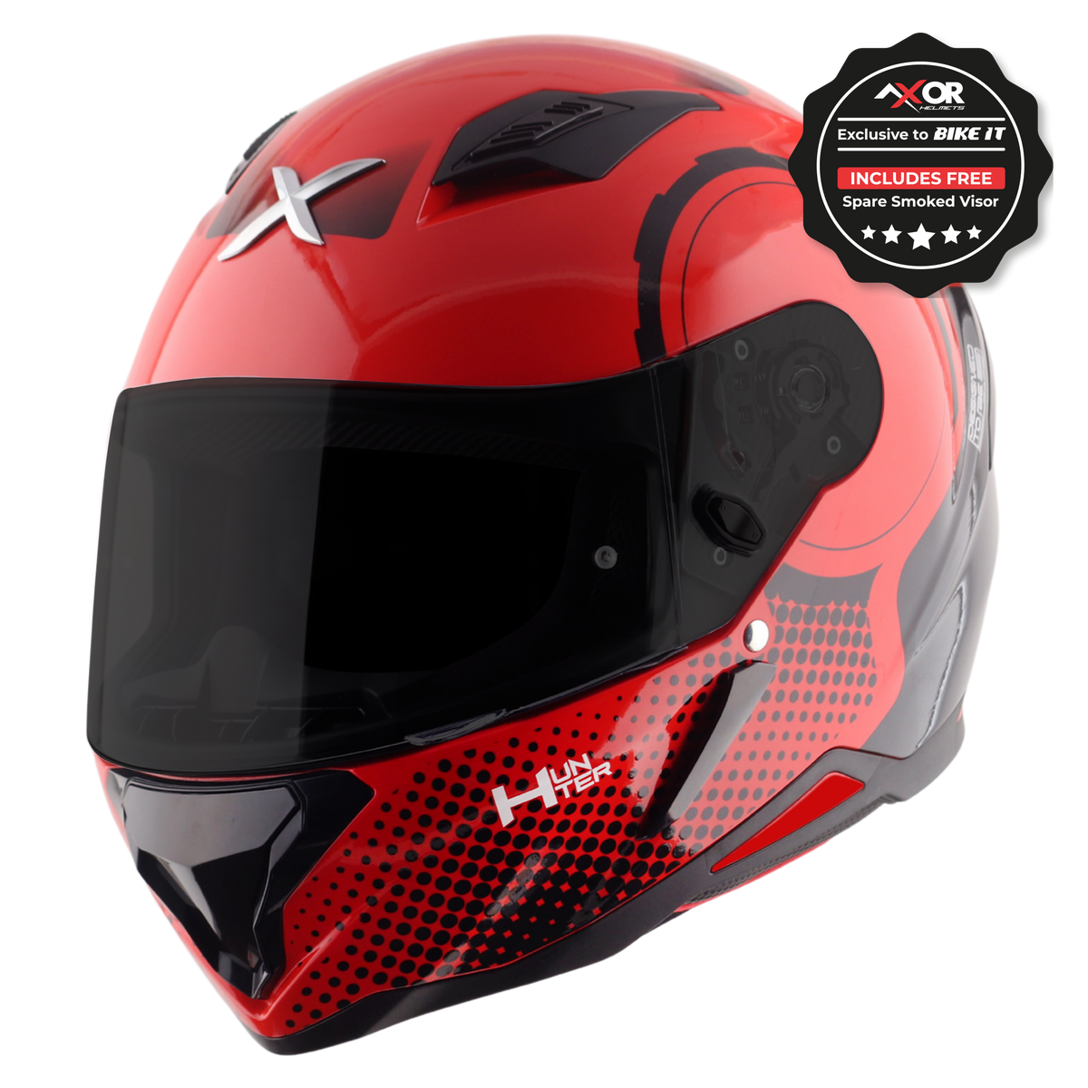 Axor Hunter SH890 Full Face Motorcycle Helmet - Spear Red Gloss
