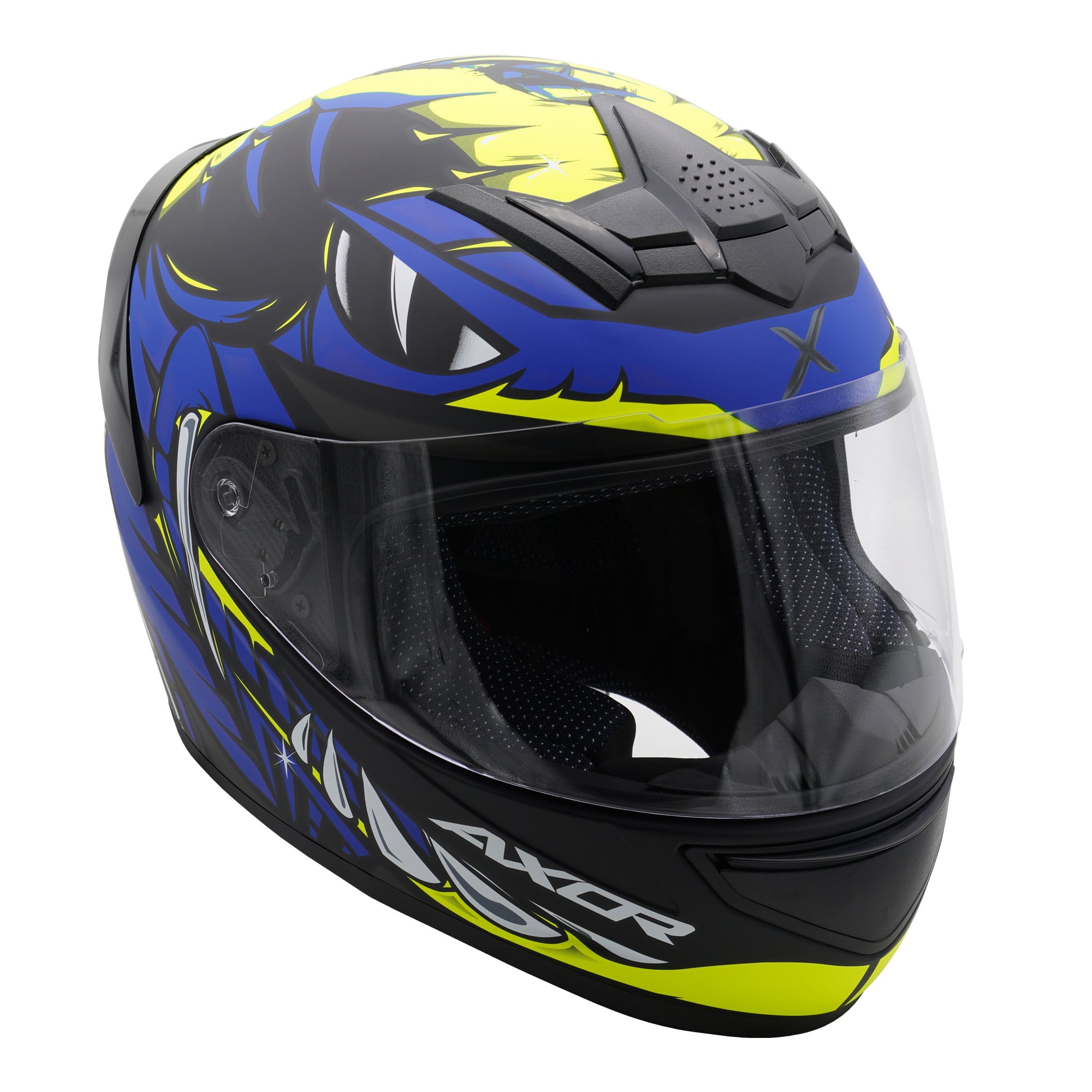 Axor Rage Full Face Motorcycle - Python Blue Yellow Black Matt