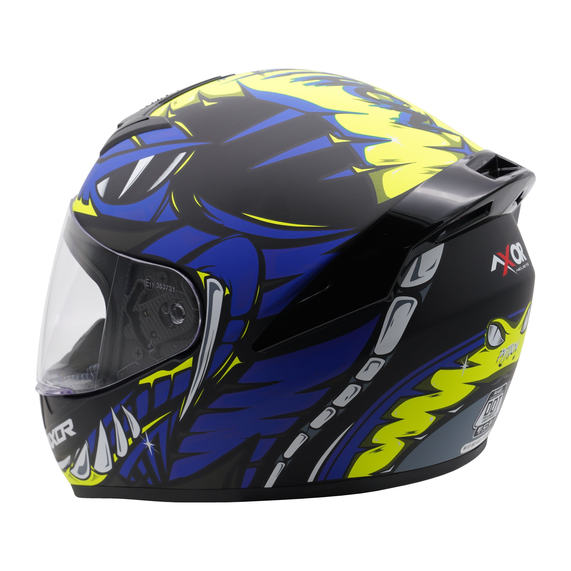 Axor Rage Full Face Motorcycle - Python Blue Yellow Black Matt