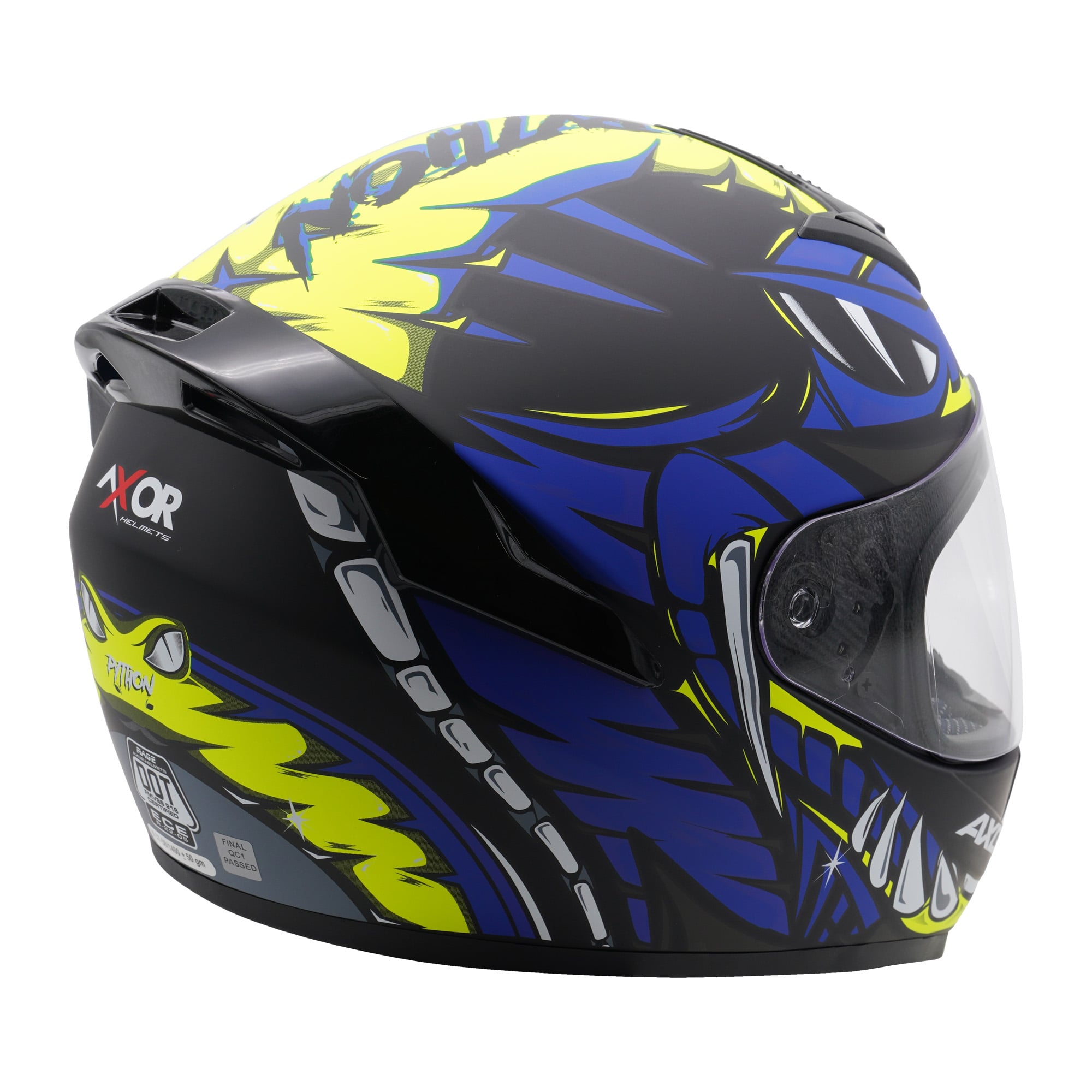 Axor Rage Full Face Motorcycle - Python Blue Yellow Black Matt