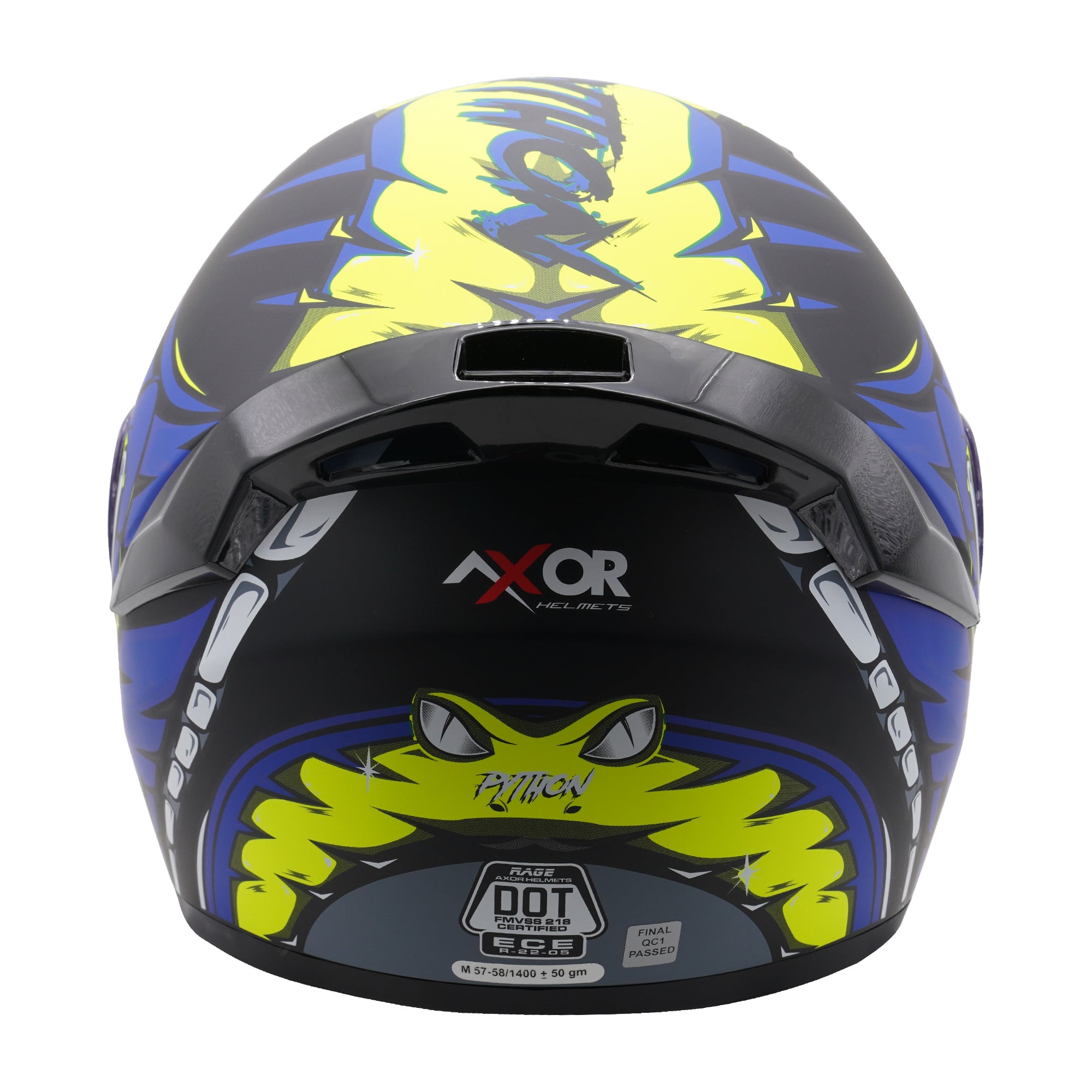 Axor Rage Full Face Motorcycle - Python Blue Yellow Black Matt