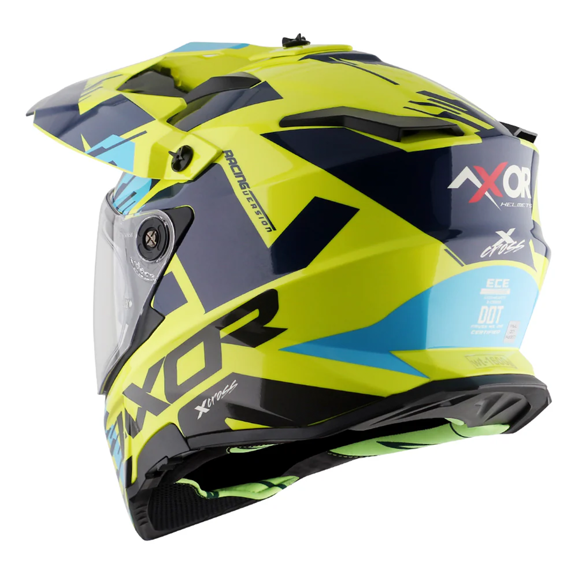 Axor X-Cross Adventure Helmet - Neon Yellow/Blue Gloss
