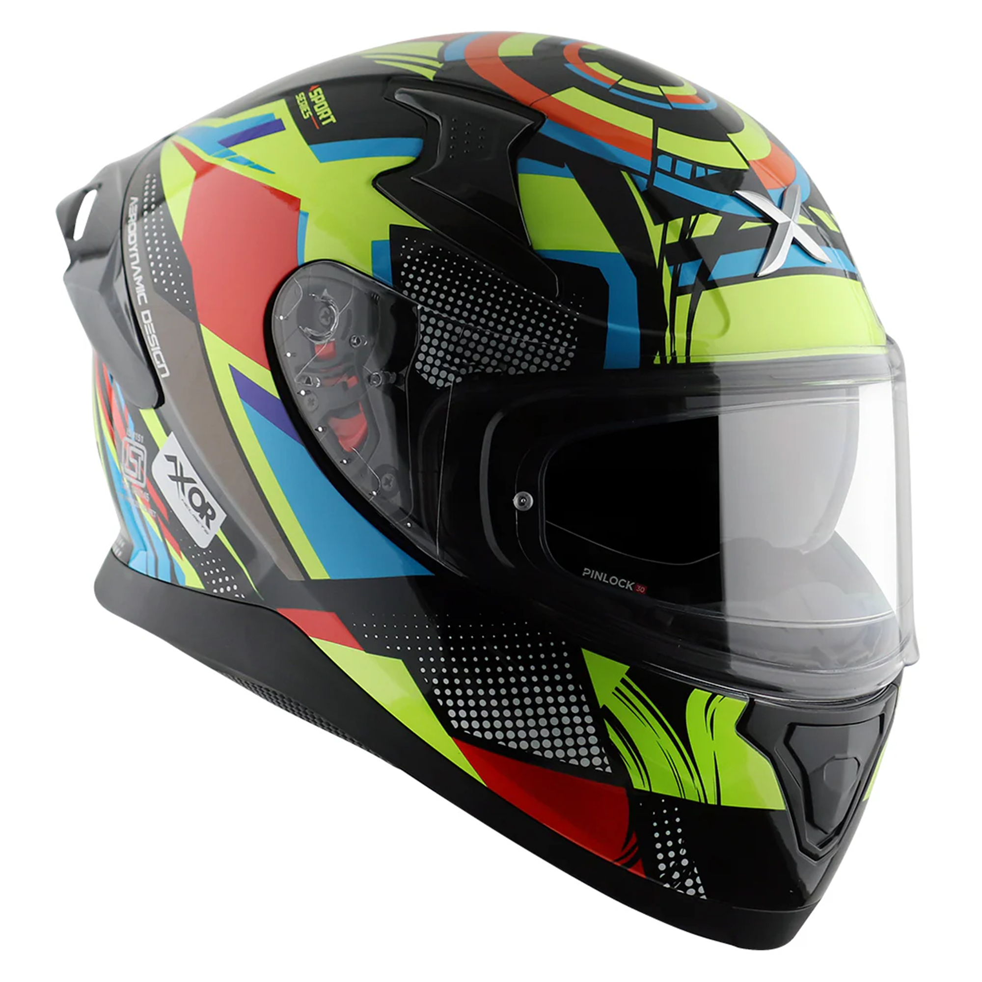 Axor Apex Full Face Motorcycle Helmet - Vivid Black Neon Yellow Gloss