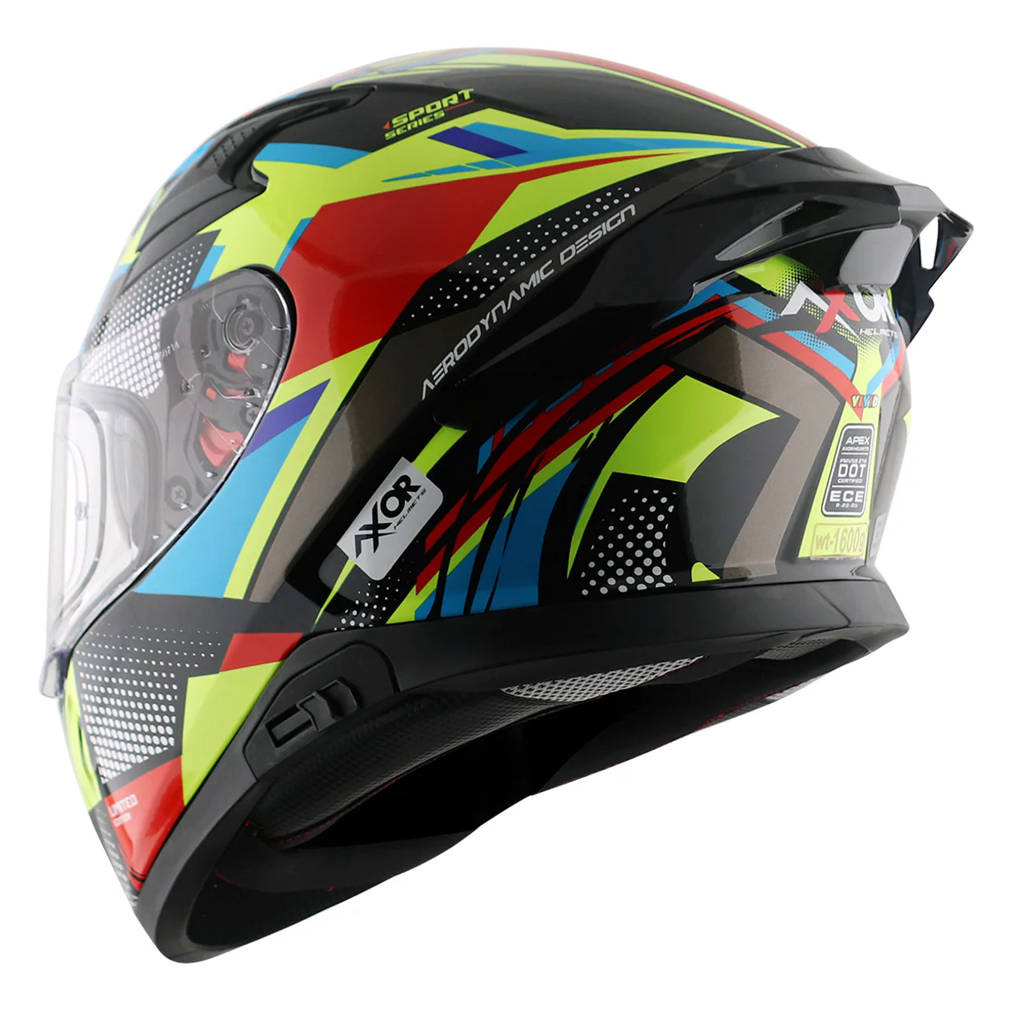 Axor Apex Full Face Motorcycle Helmet - Vivid Black Neon Yellow Gloss
