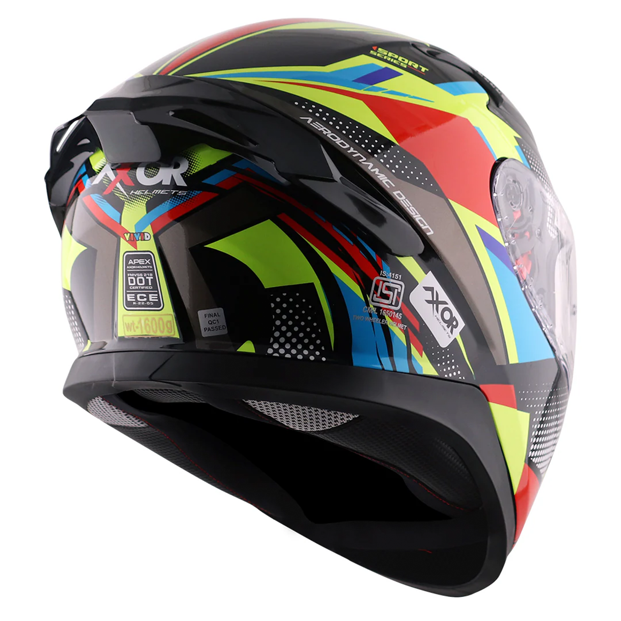 Axor Apex Full Face Motorcycle Helmet - Vivid Black Neon Yellow Gloss