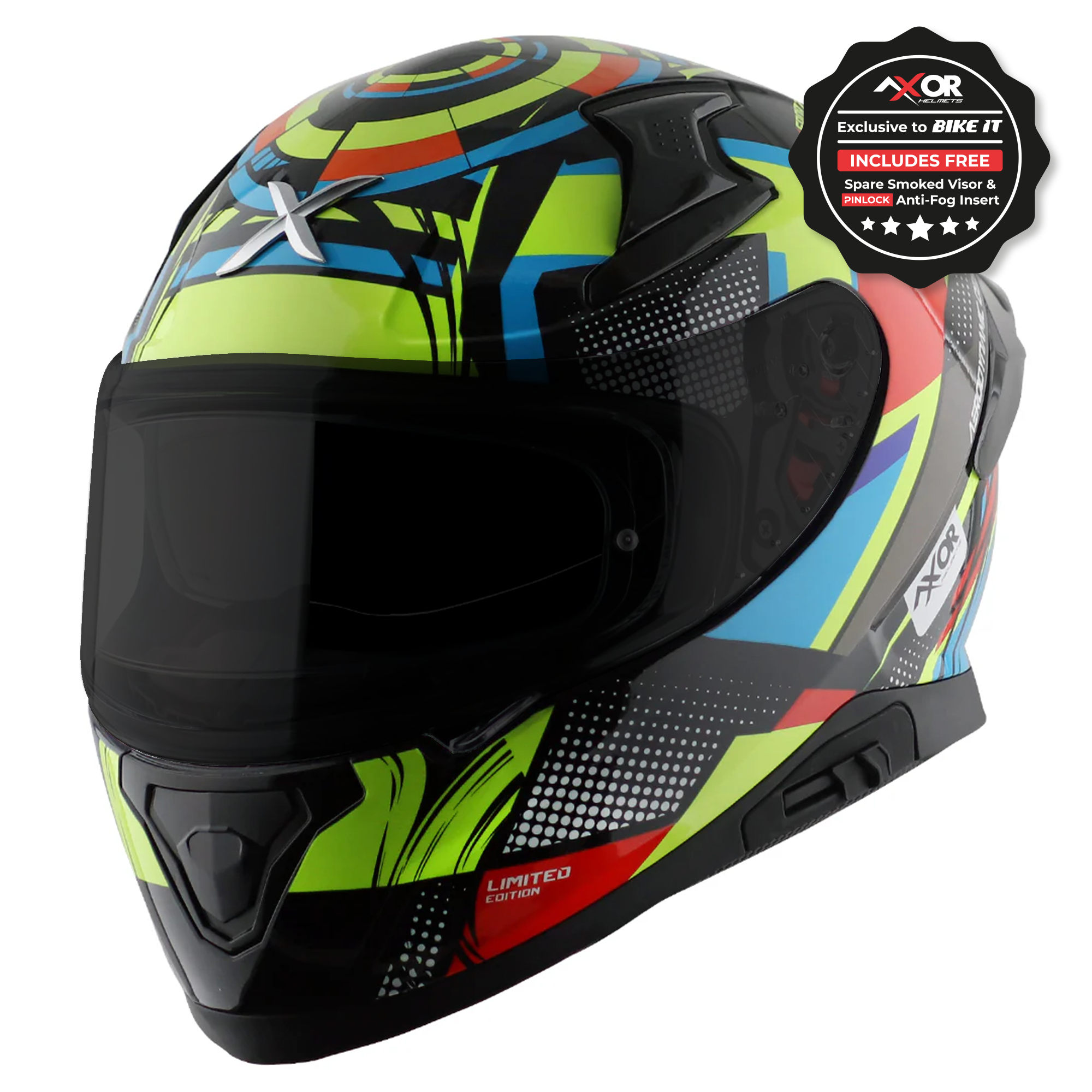 Axor Apex Full Face Motorcycle Helmet - Vivid Black Neon Yellow Gloss