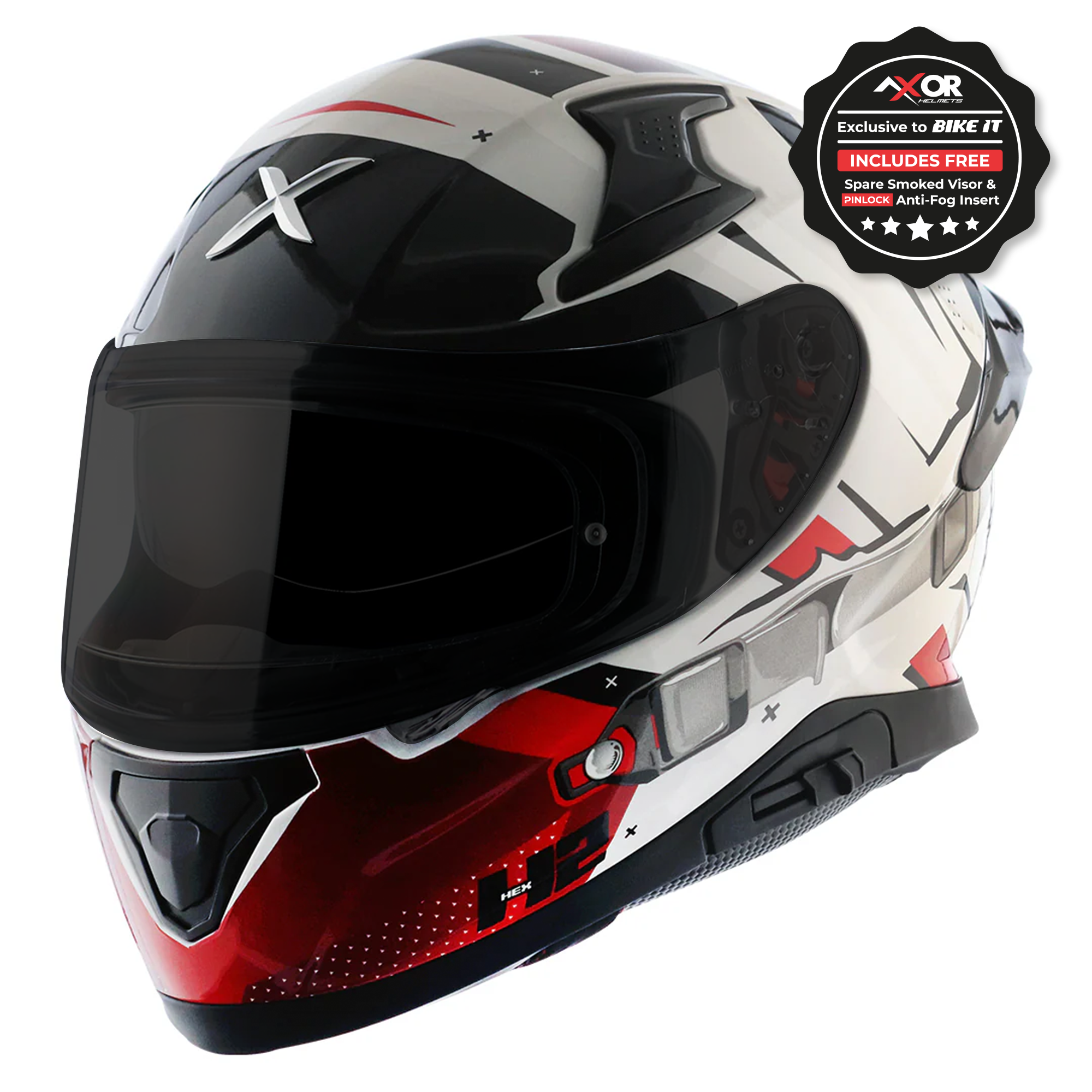Axor Apex Full Face Motorcycle Helmet - Hex-2 Black Red Gloss
