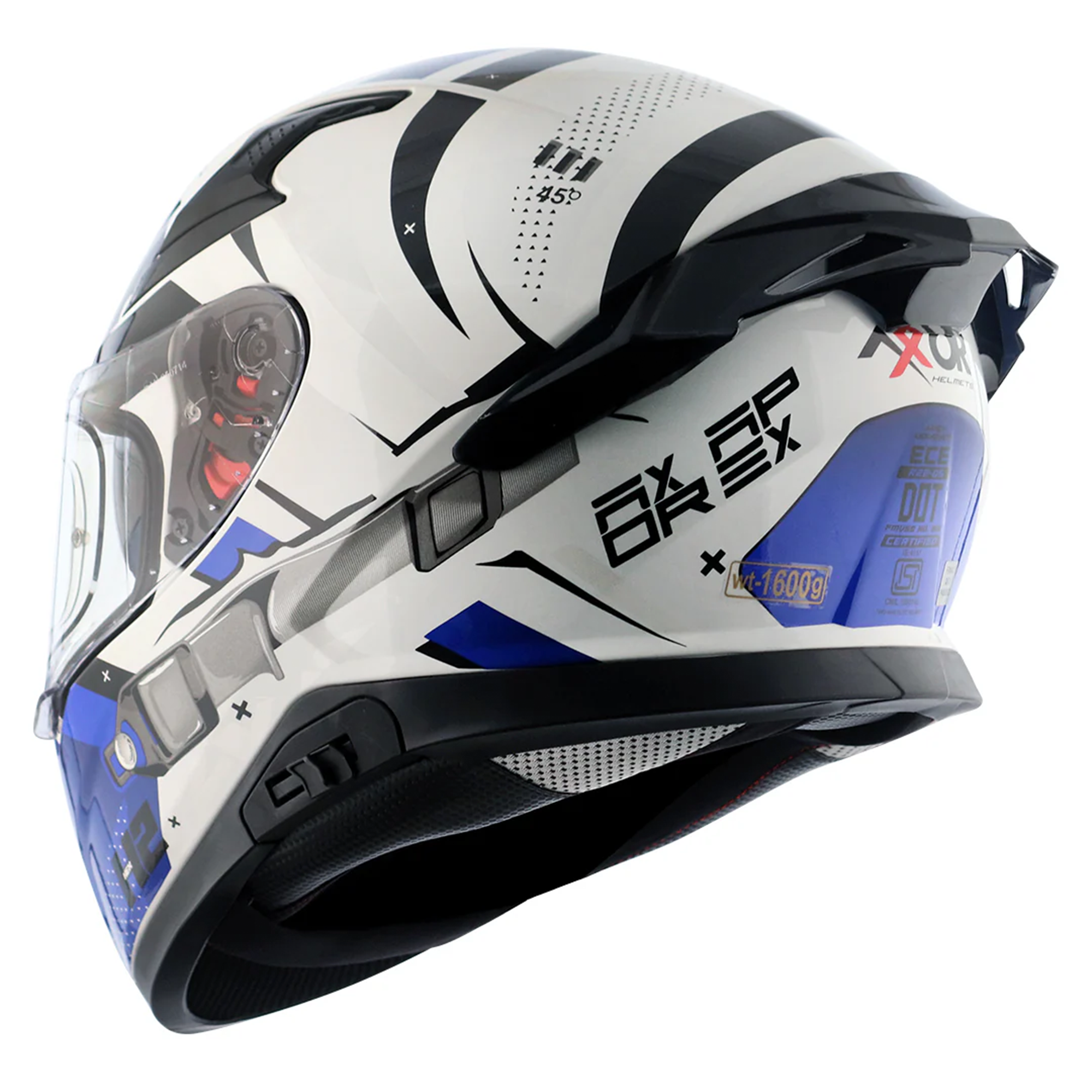 Axor Apex Full Face Motorcycle Helmet - Hex-2 White Blue Gloss