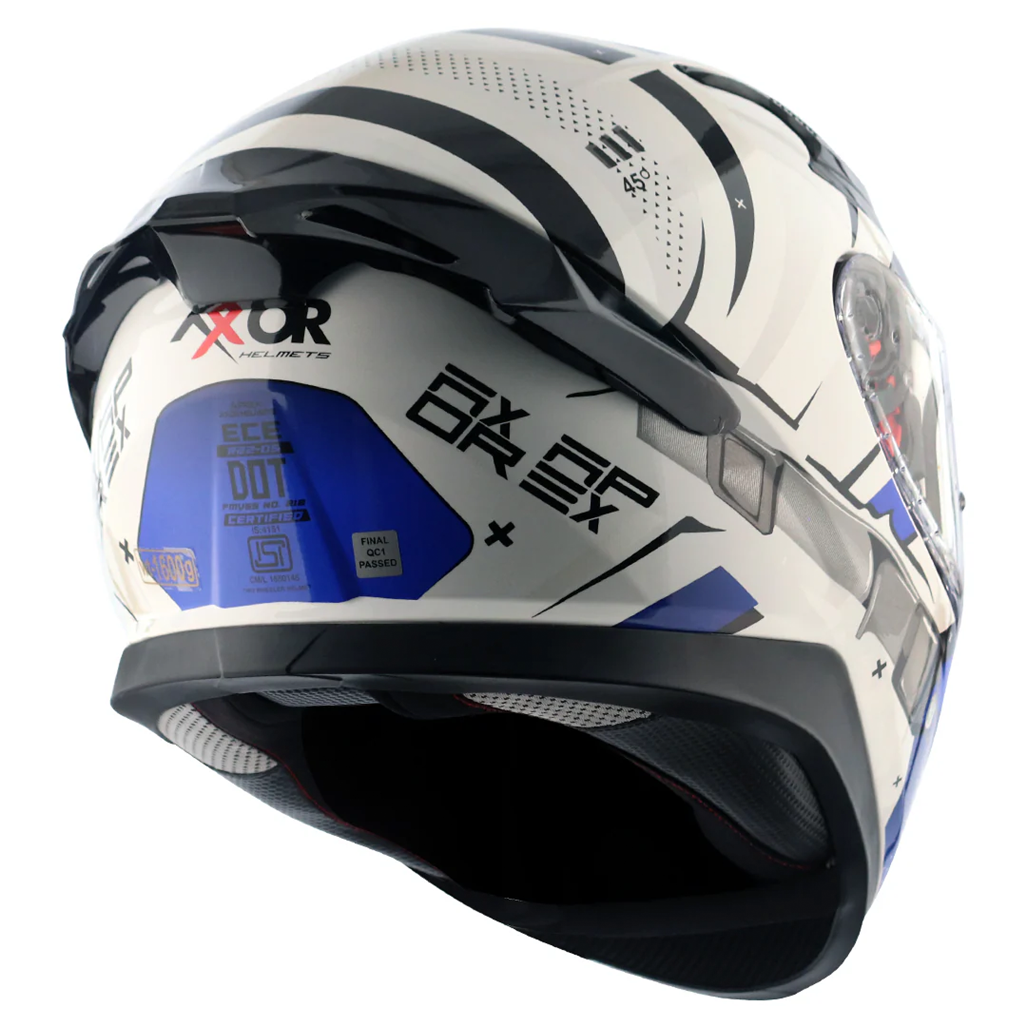 Axor Apex Full Face Motorcycle Helmet - Hex-2 White Blue Gloss