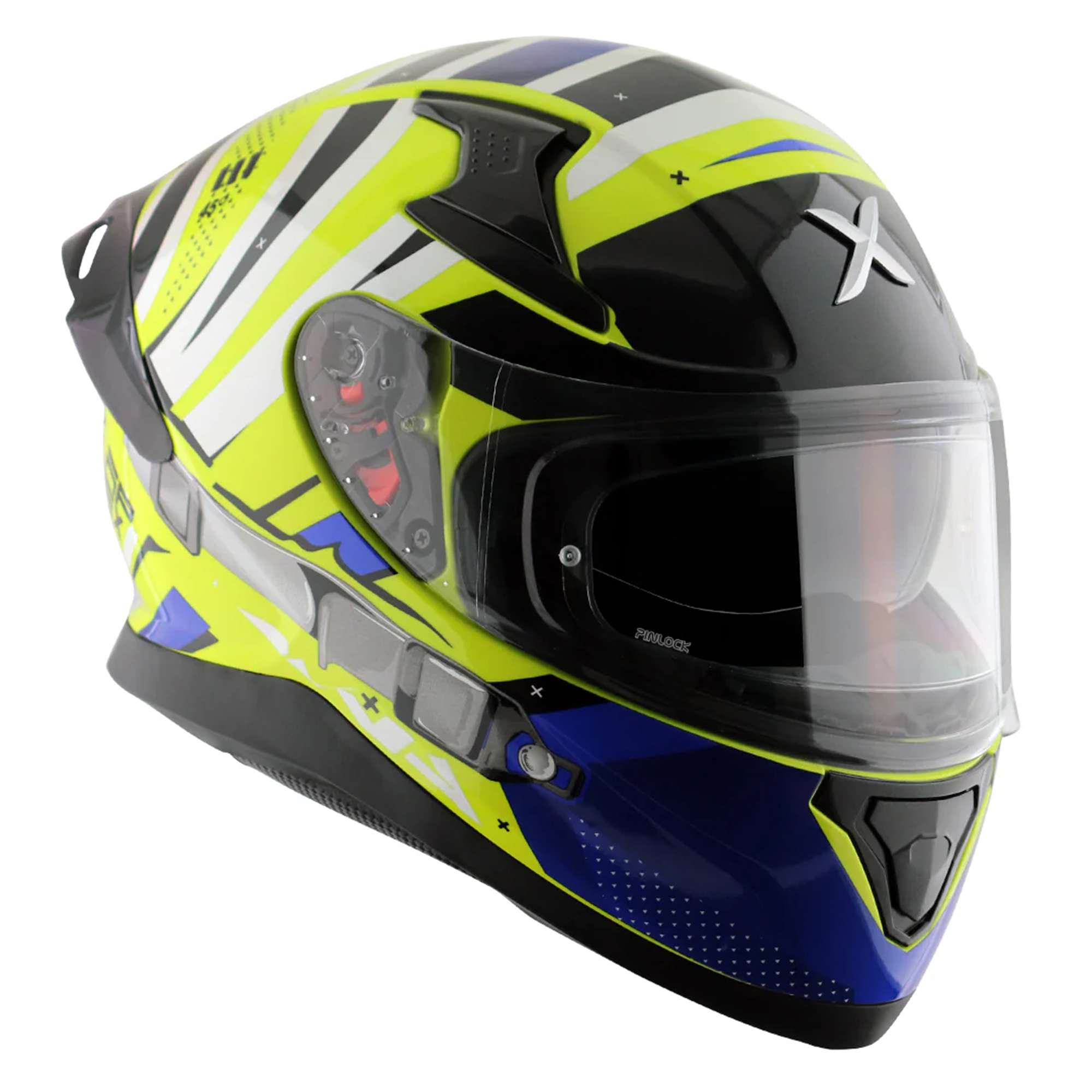 Axor Apex Full Face Motorcycle Helmet - Hex-2 Neon Yellow Blue Gloss