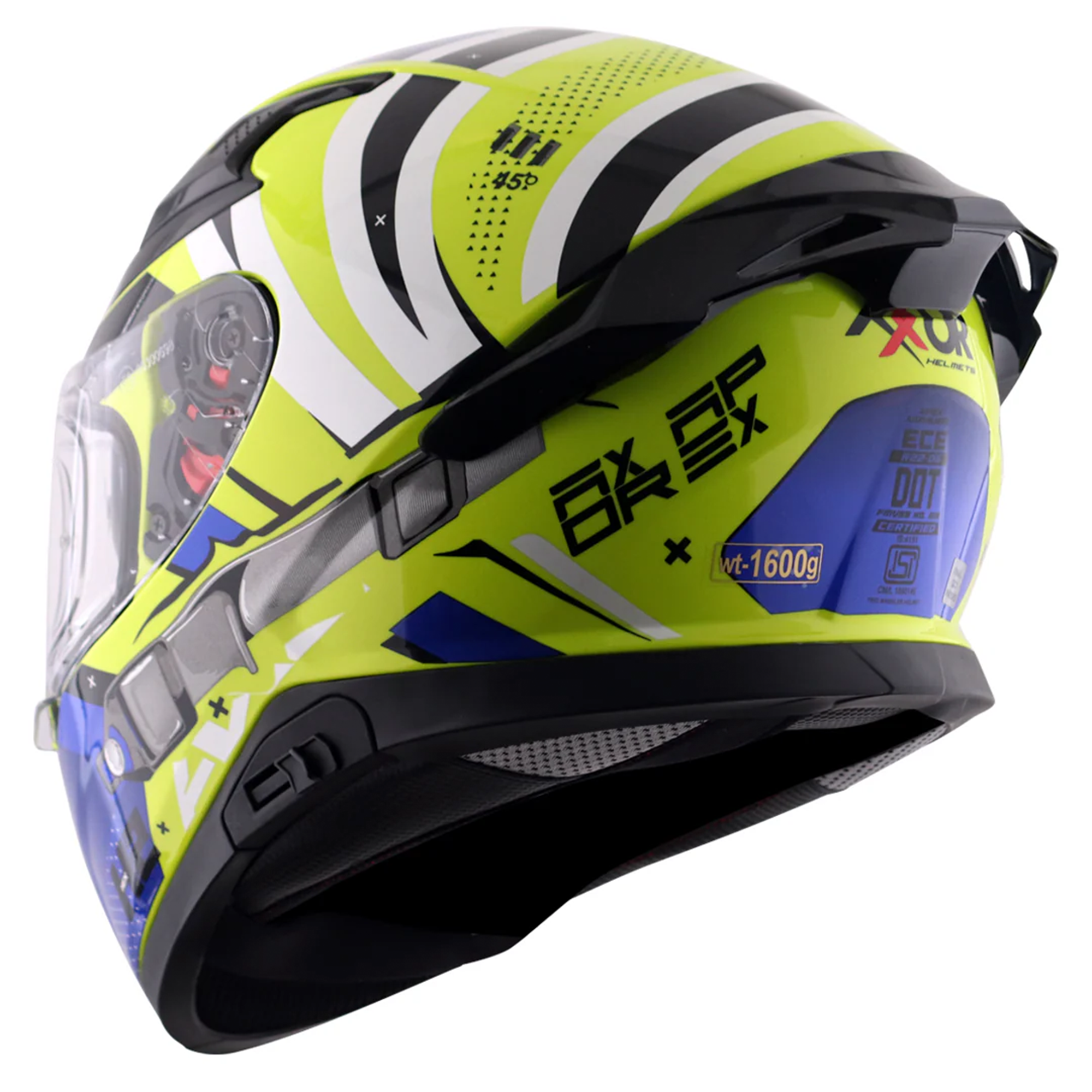 Axor Apex Full Face Motorcycle Helmet - Hex-2 Neon Yellow Blue Gloss