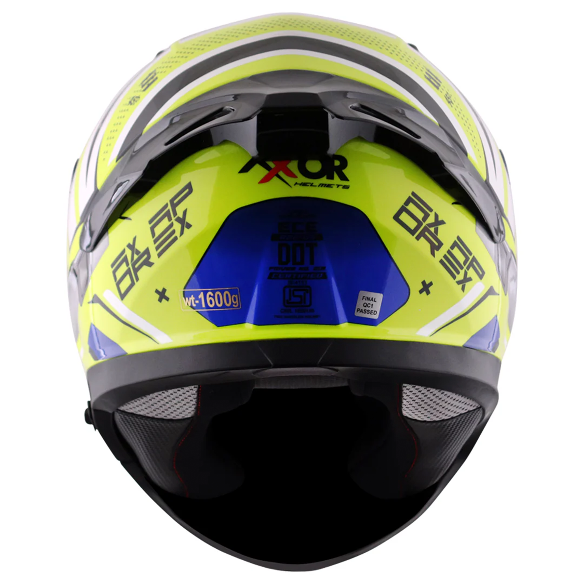 Axor Apex Full Face Motorcycle Helmet - Hex-2 Neon Yellow Blue Gloss