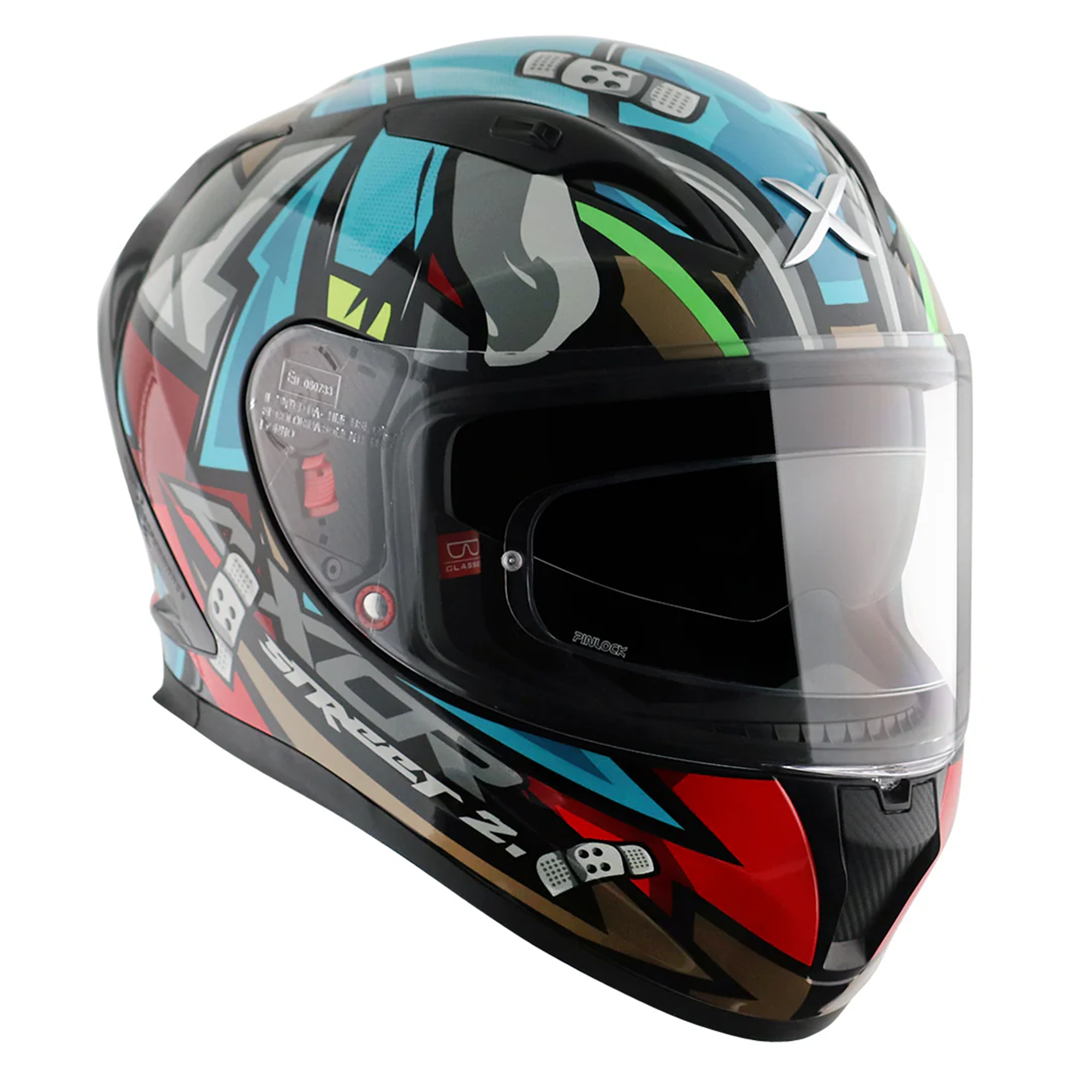Axor Street Full Face Motorcycle Helmet - Bobby Black Blue Gloss