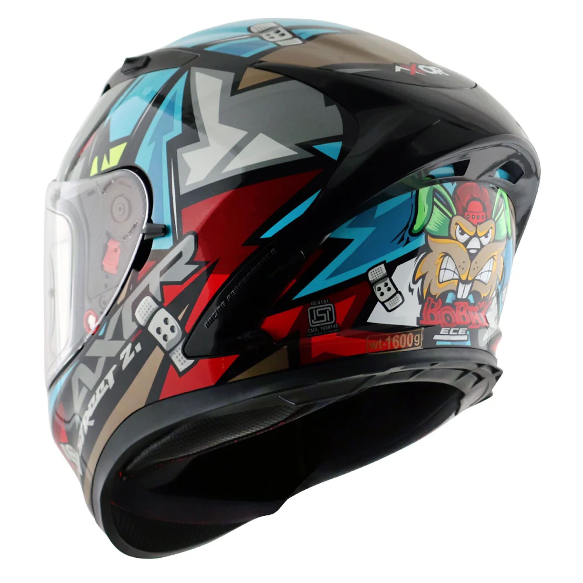 Axor Street Full Face Motorcycle Helmet - Bobby Black Blue Gloss