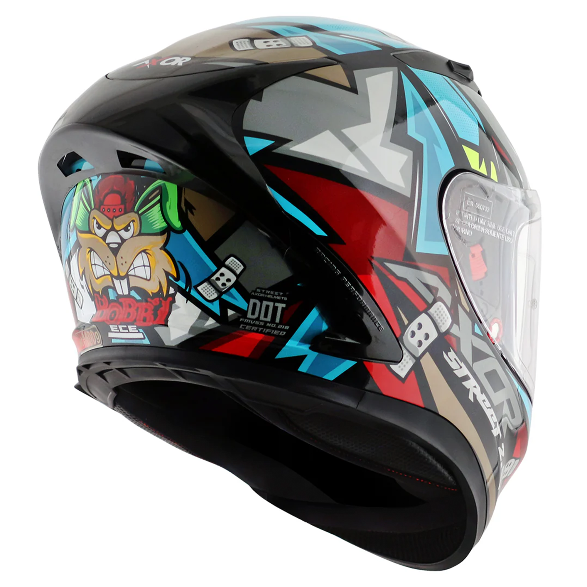 Axor Street Full Face Motorcycle Helmet - Bobby Black Blue Gloss