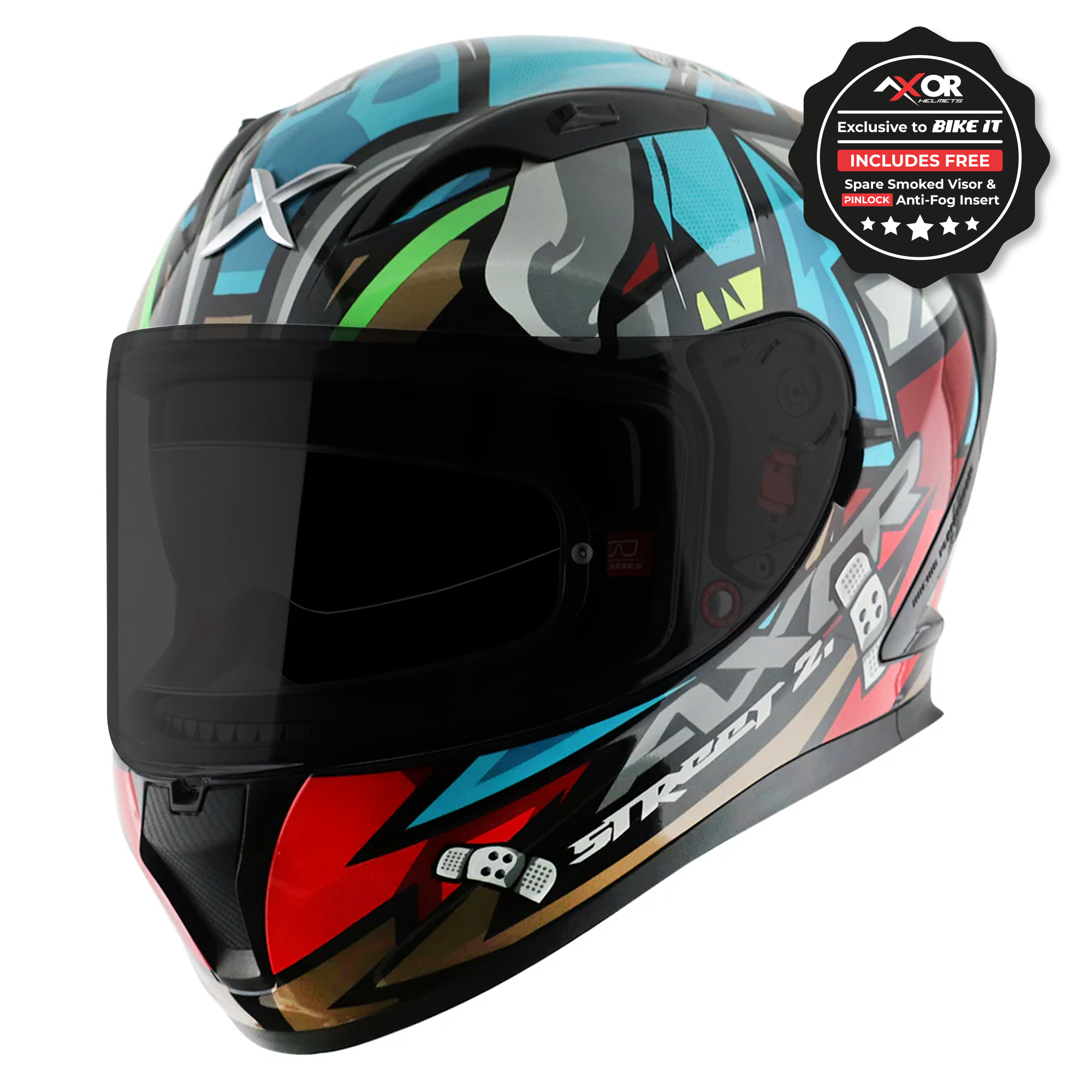 Axor Street Full Face Motorcycle Helmet - Bobby Black Blue Gloss