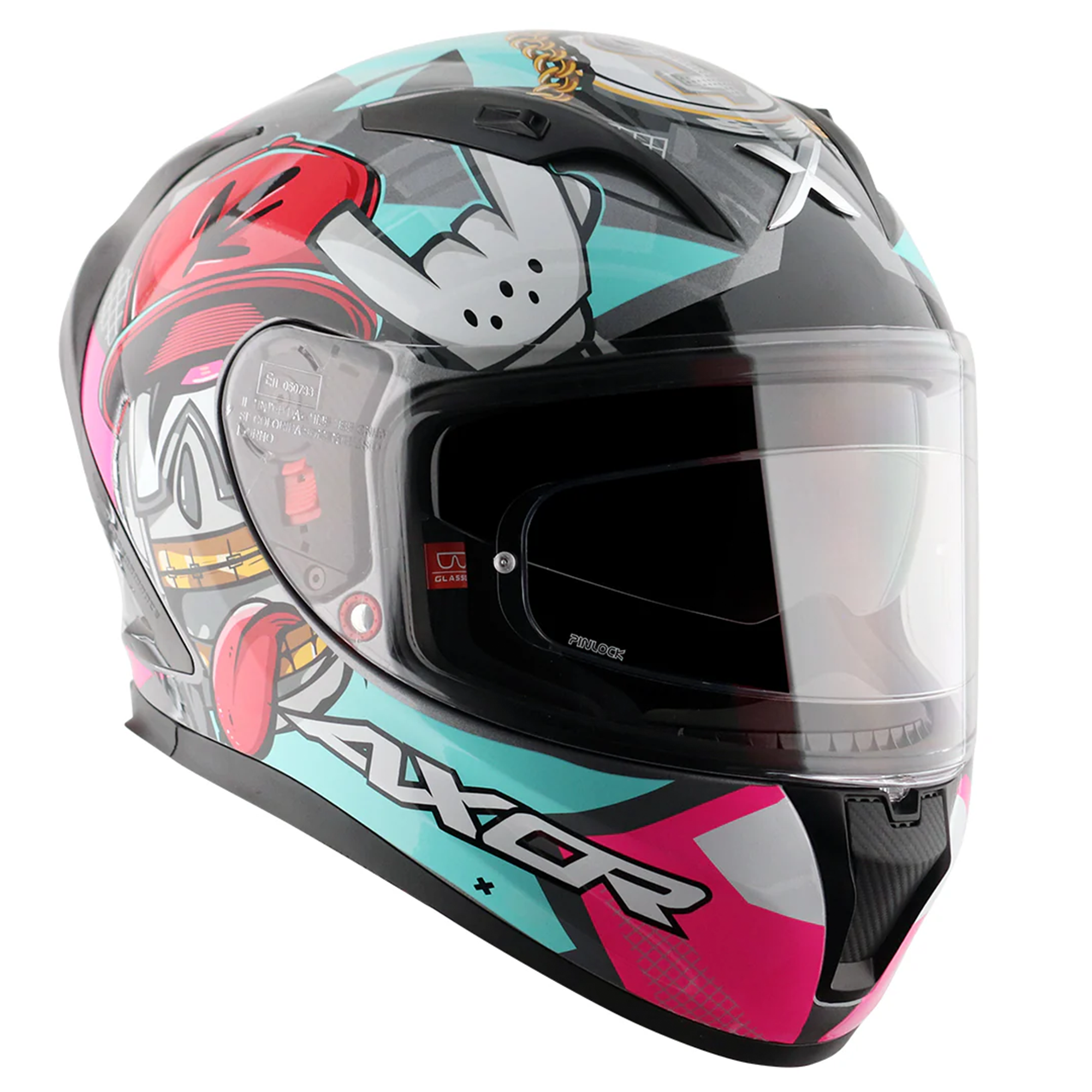 Axor Street Full Face Motorcycle Helmet - Hip Hop Athena Grey Mint Gloss