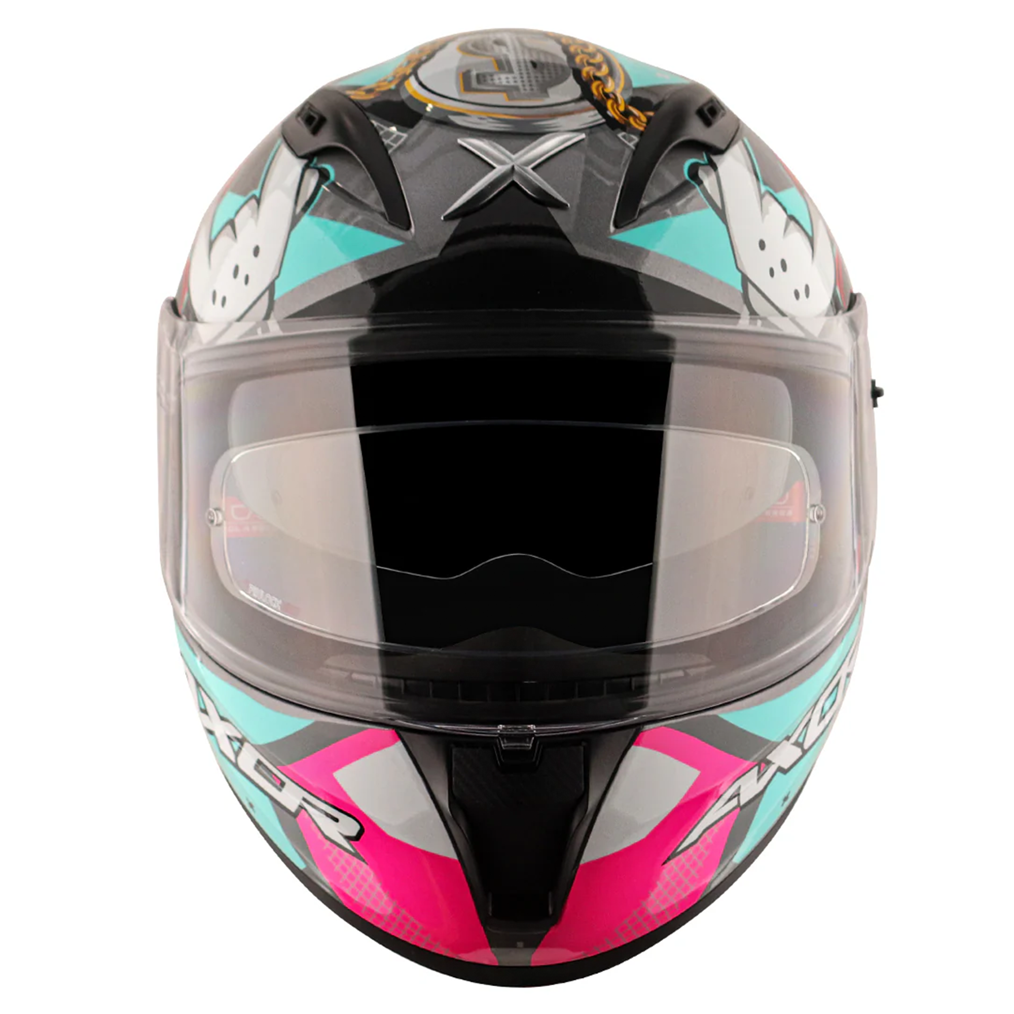 Axor Street Full Face Motorcycle Helmet - Hip Hop Athena Grey Mint Gloss
