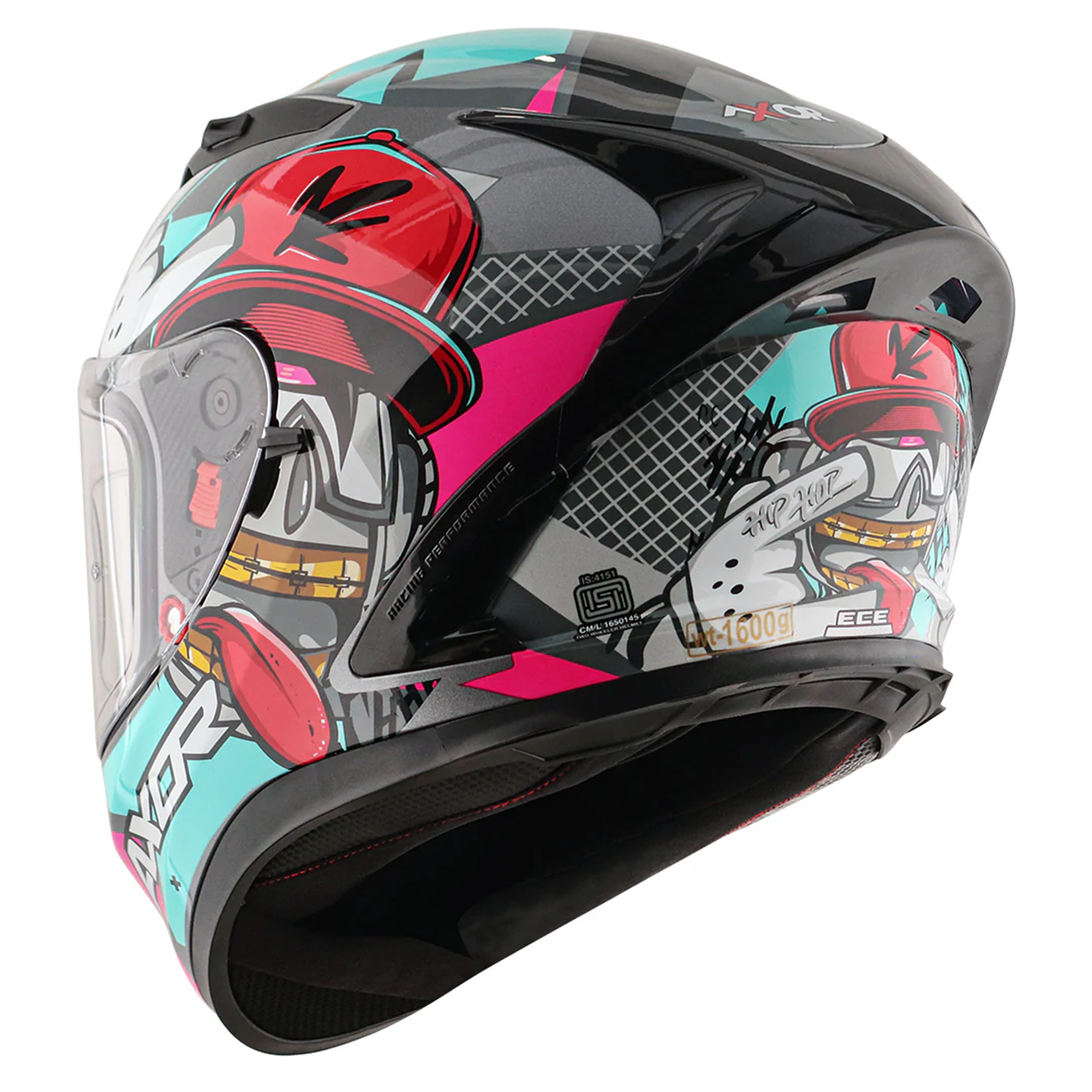 Axor Street Full Face Motorcycle Helmet - Hip Hop Athena Grey Mint Gloss