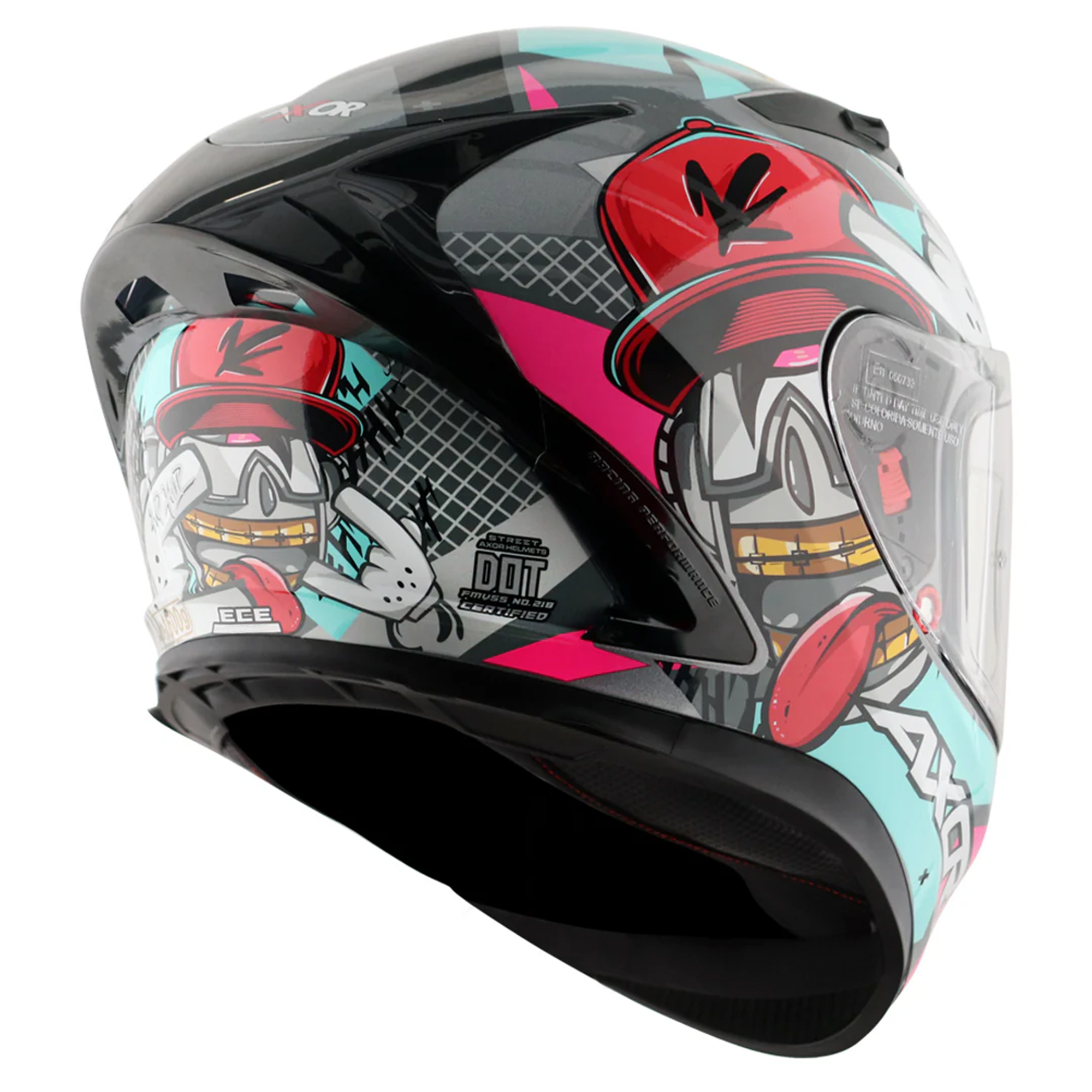 Axor Street Full Face Motorcycle Helmet - Hip Hop Athena Grey Mint Gloss