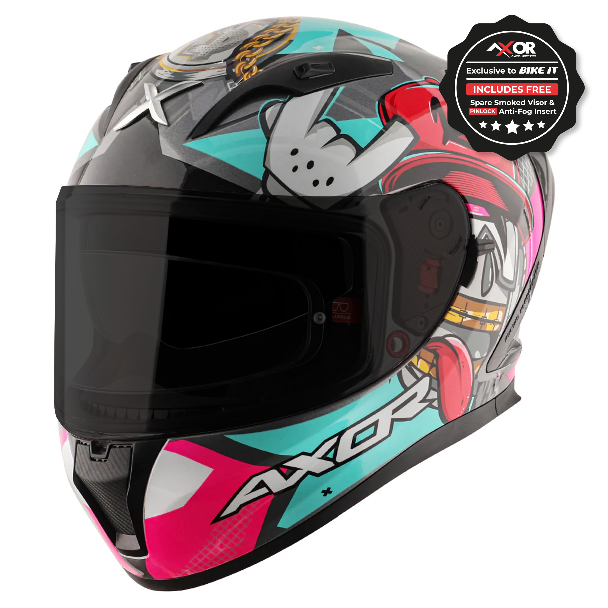 Axor Street Full Face Motorcycle Helmet - Hip Hop Athena Grey Mint Gloss