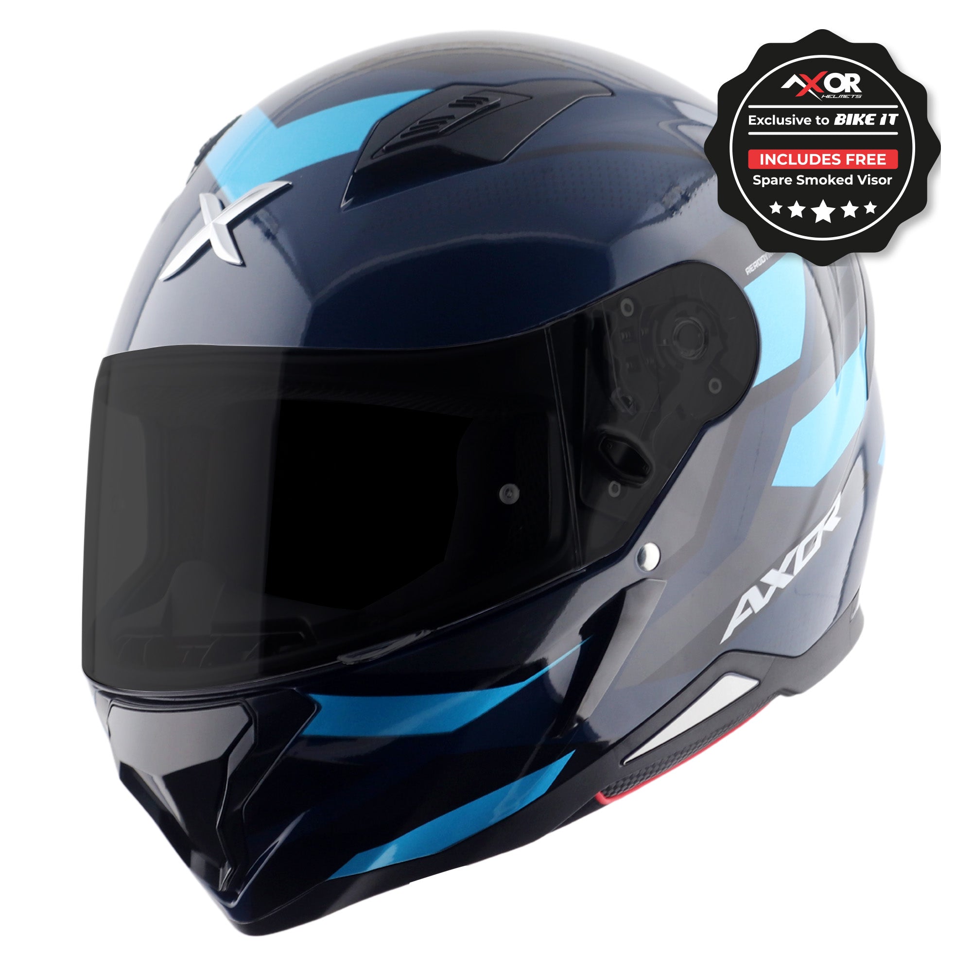 Axor Hunter SH890 Full Face Motorcycle Helmet - Cornet Black Blue Gloss