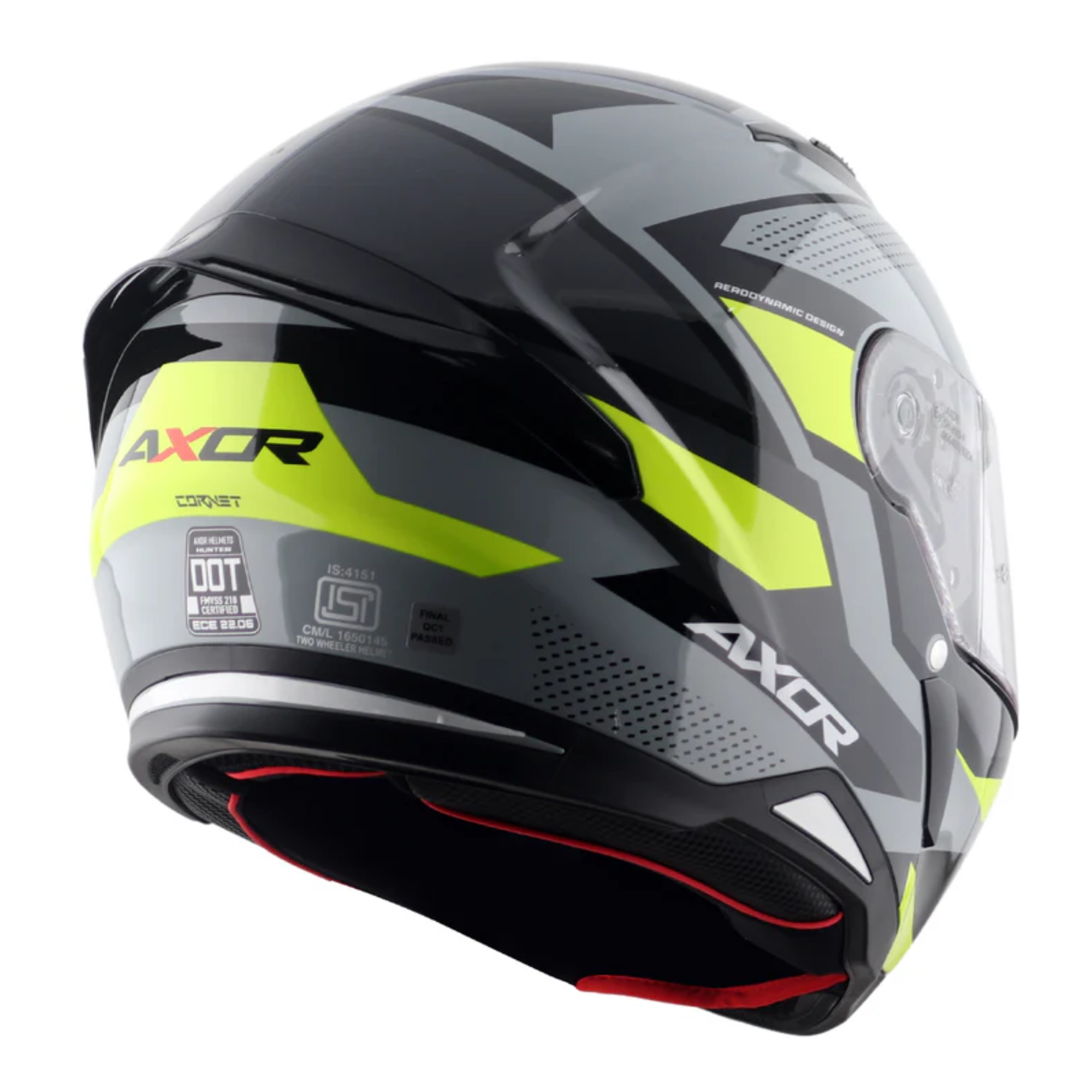 Axor Hunter SH890 Full Face Motorcycle Helmet - Cornet Black Neon Yellow Gloss
