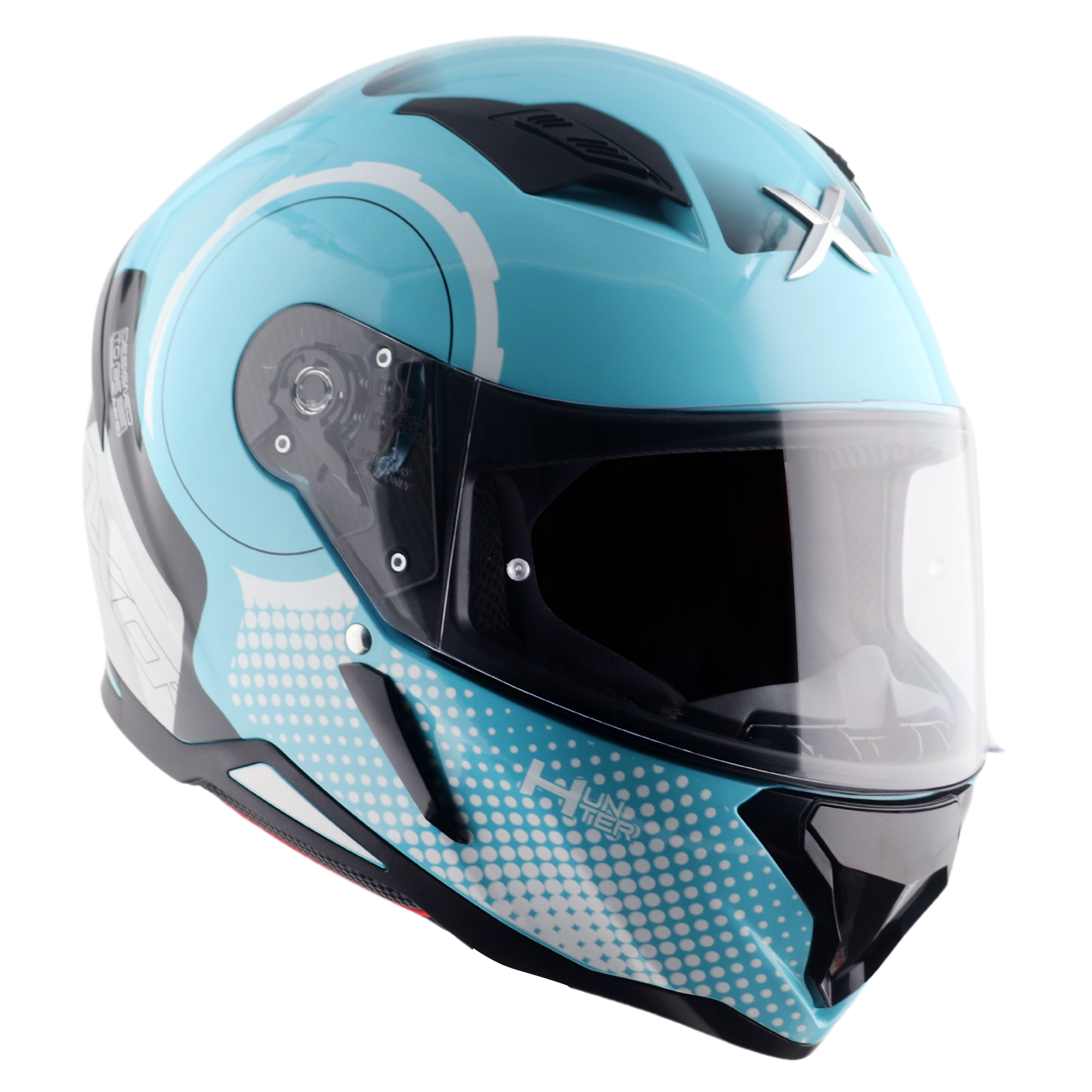 Axor Hunter SH890 Full Face Motorcycle Helmet - Spear Blue White Gloss
