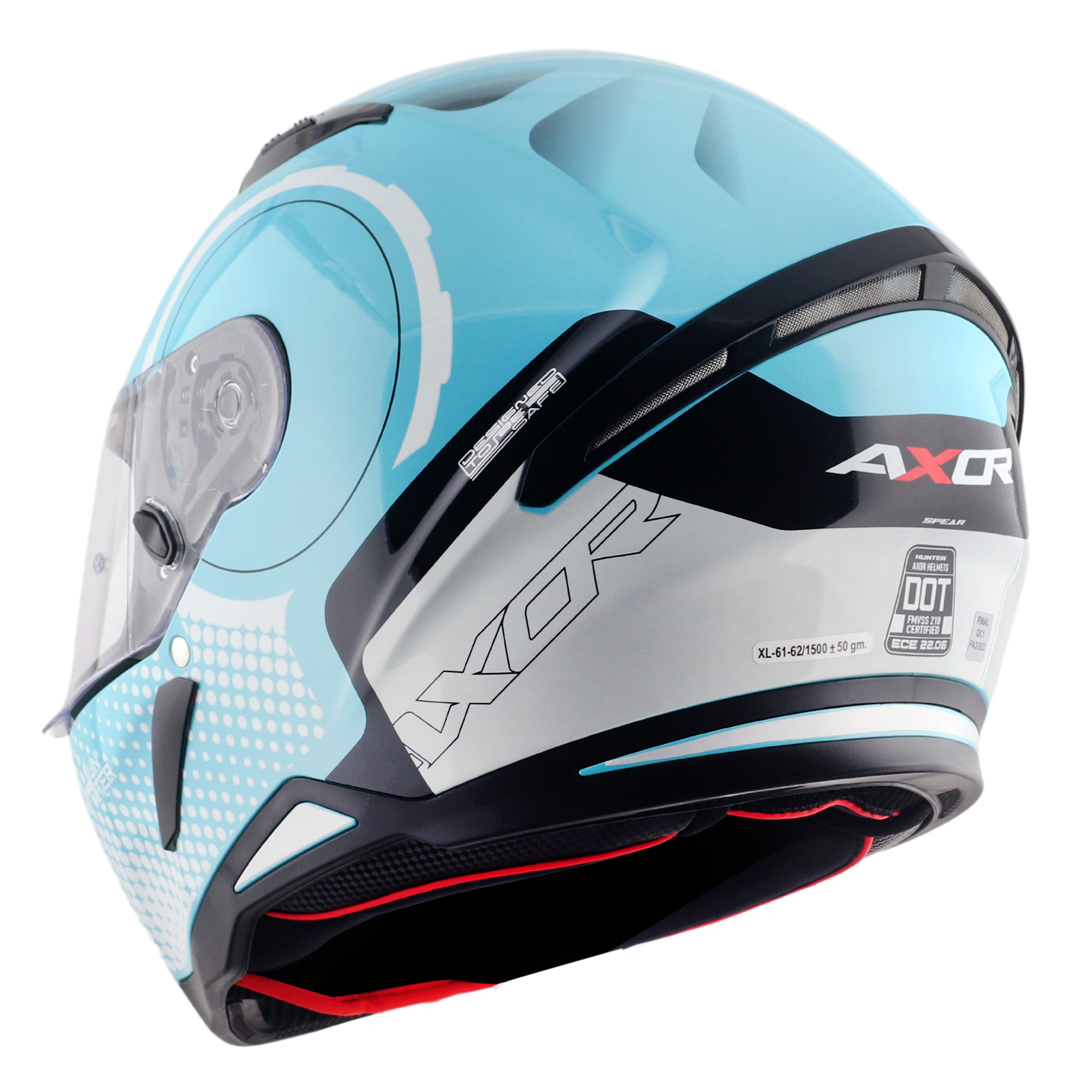 Axor Hunter SH890 Full Face Motorcycle Helmet - Spear Blue White Gloss
