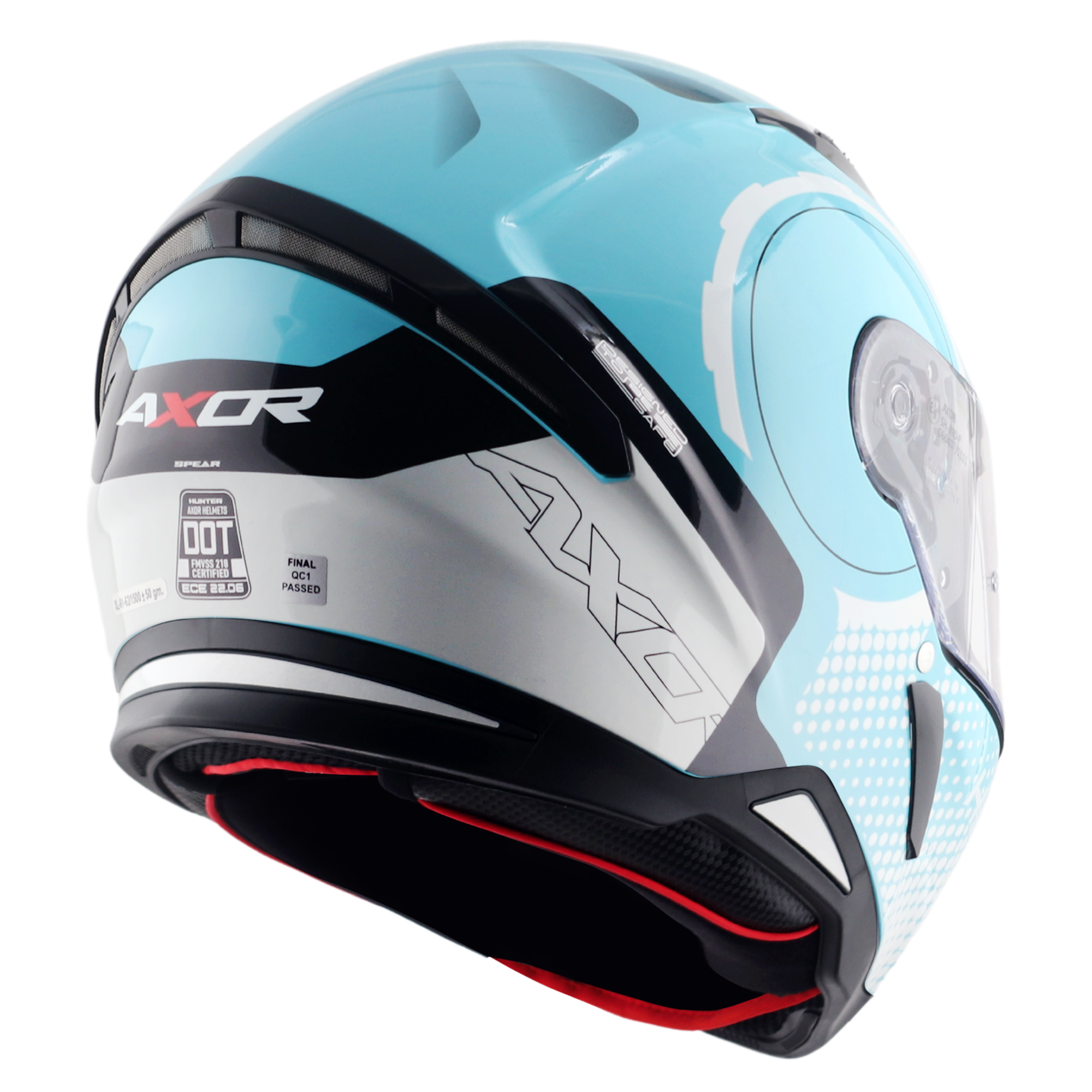 Axor Hunter SH890 Full Face Motorcycle Helmet - Spear Blue White Gloss