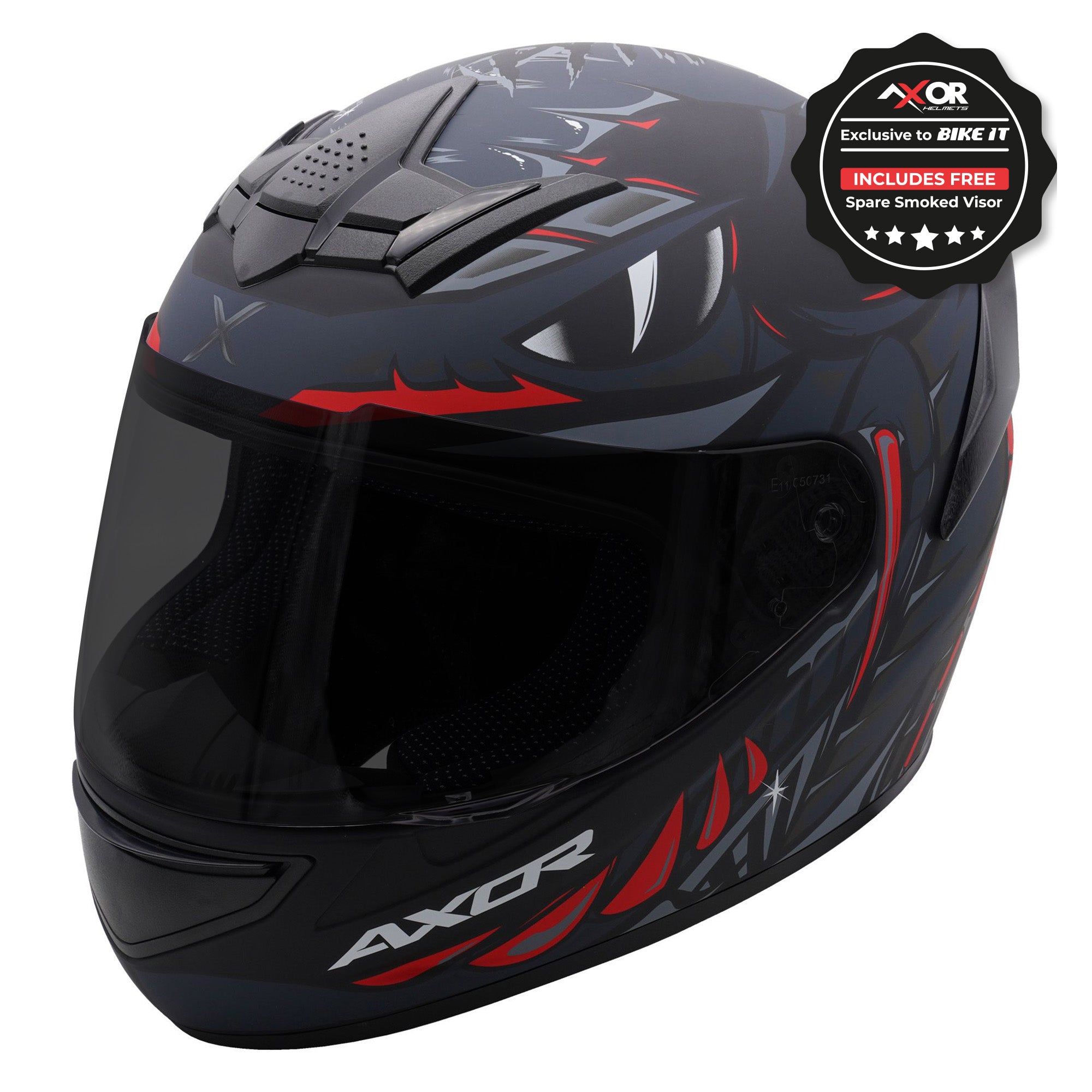 Axor Rage Full Face Motorcycle Helmet - Python Black Grey Red Matt