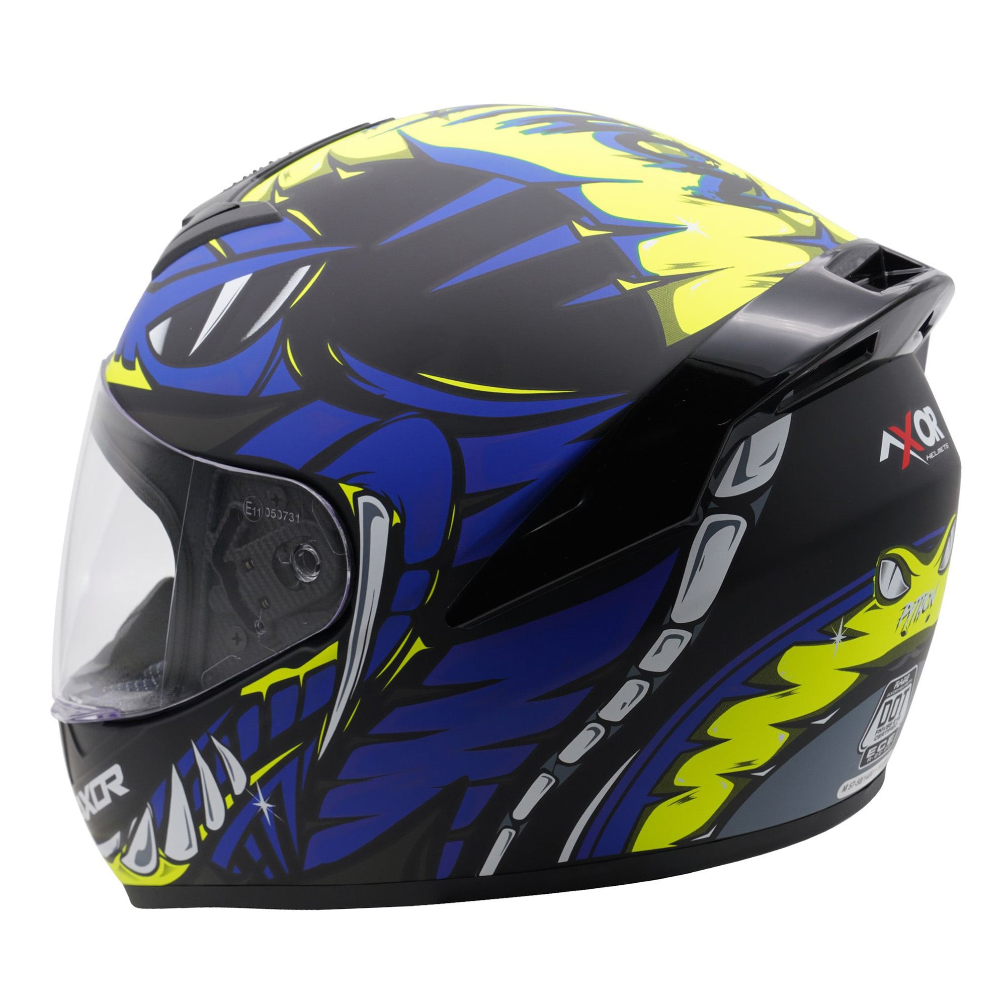 Axor Rage Full Face Motorcycle Helmet - Python Blue Yellow Black Matt