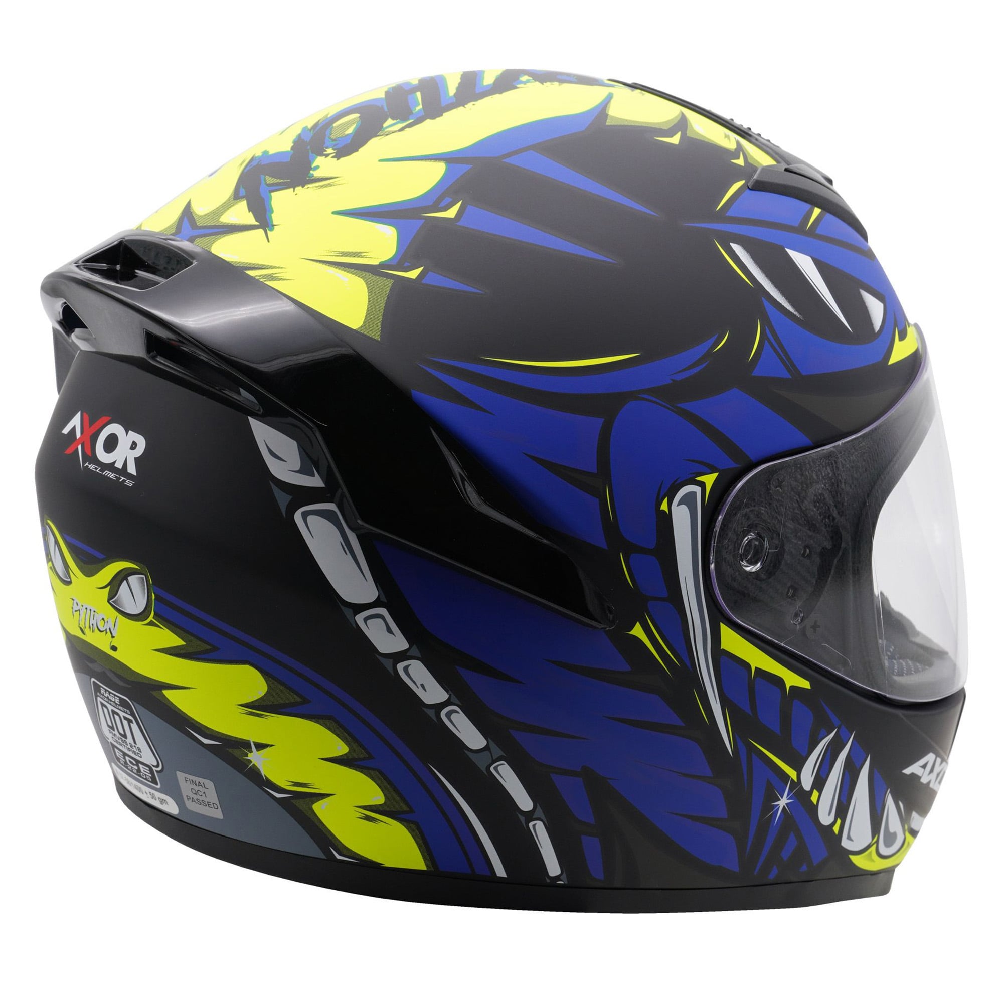 Axor Rage Full Face Motorcycle Helmet - Python Blue Yellow Black Matt