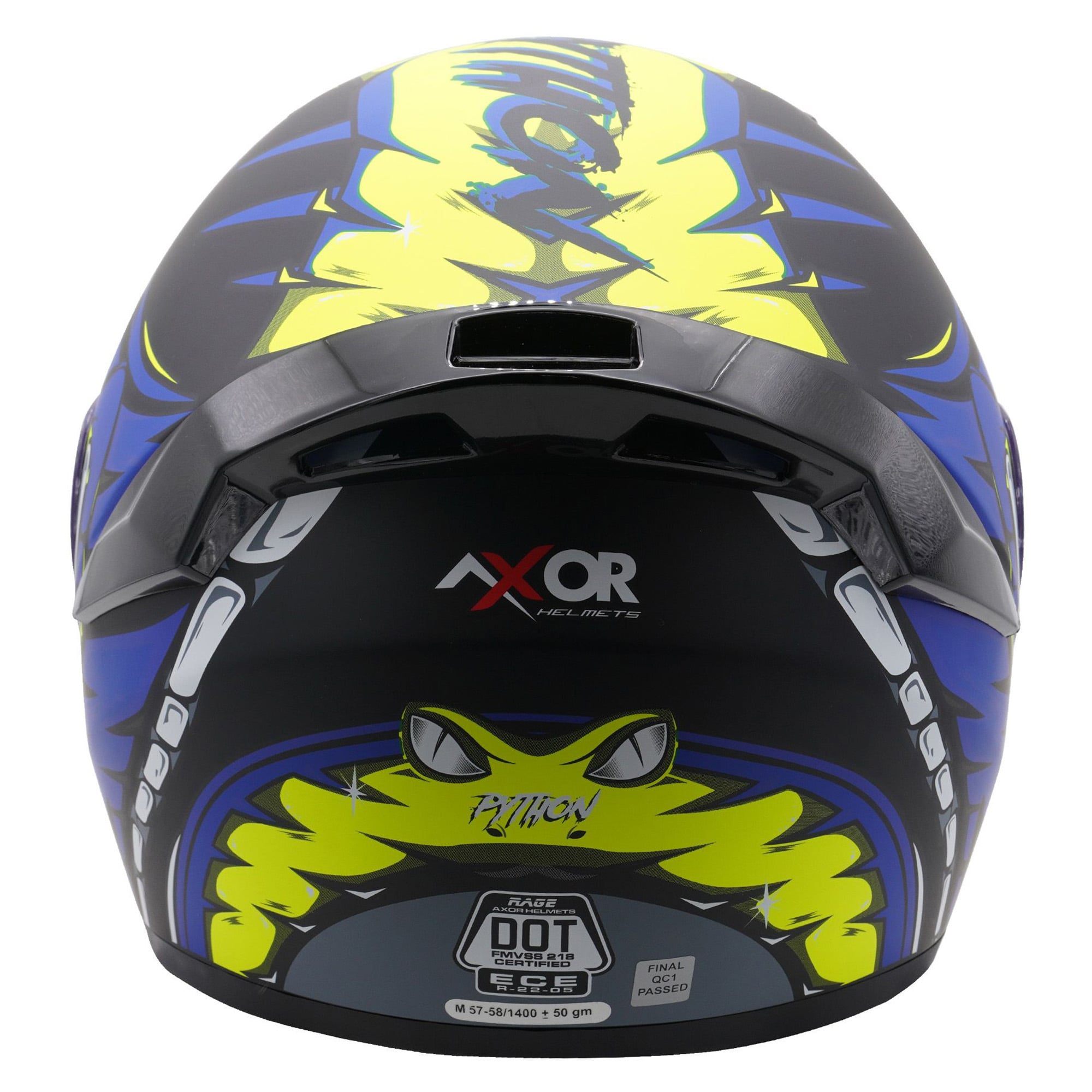 Axor Rage Full Face Motorcycle Helmet - Python Blue Yellow Black Matt