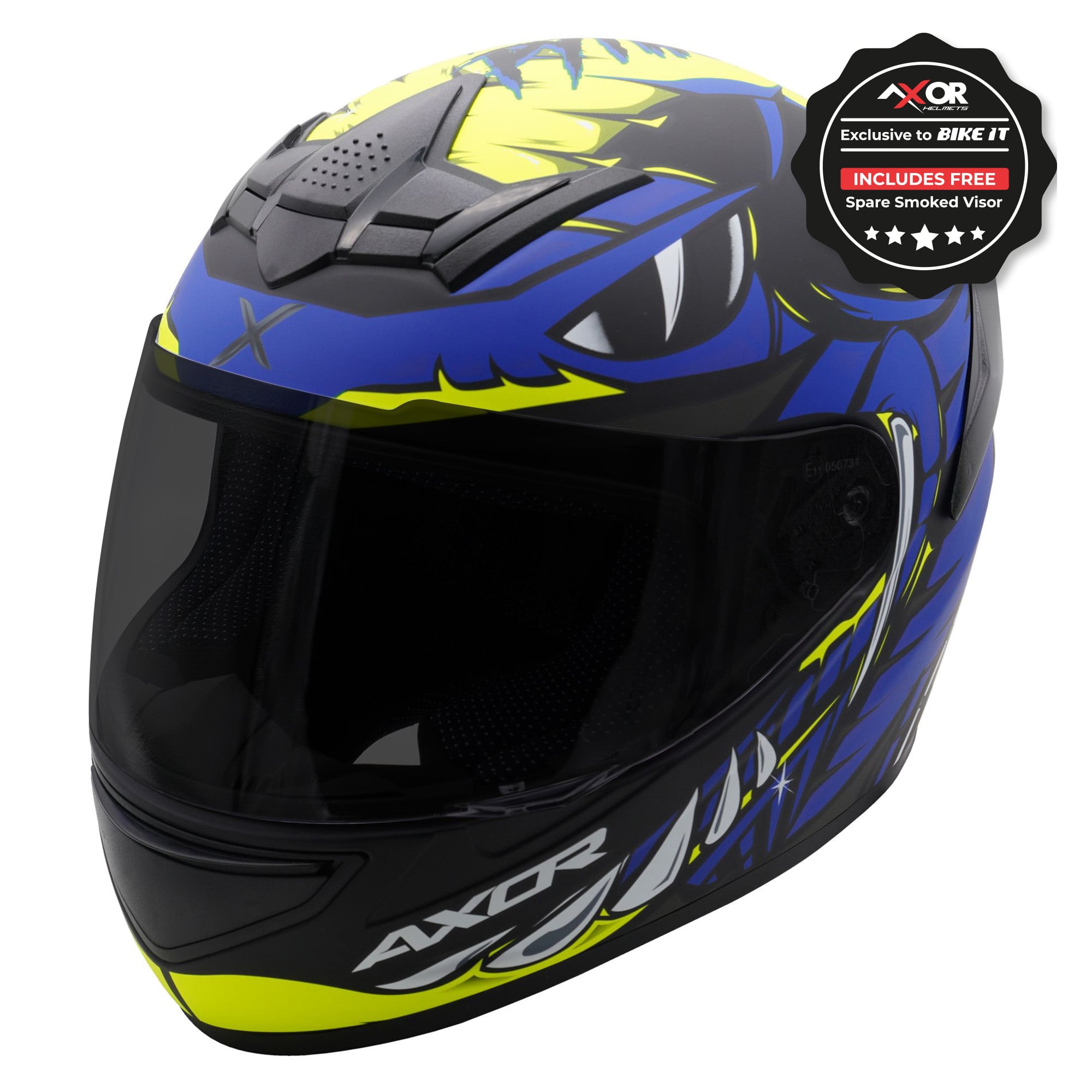 Axor Rage Full Face Motorcycle Helmet - Python Blue Yellow Black Matt