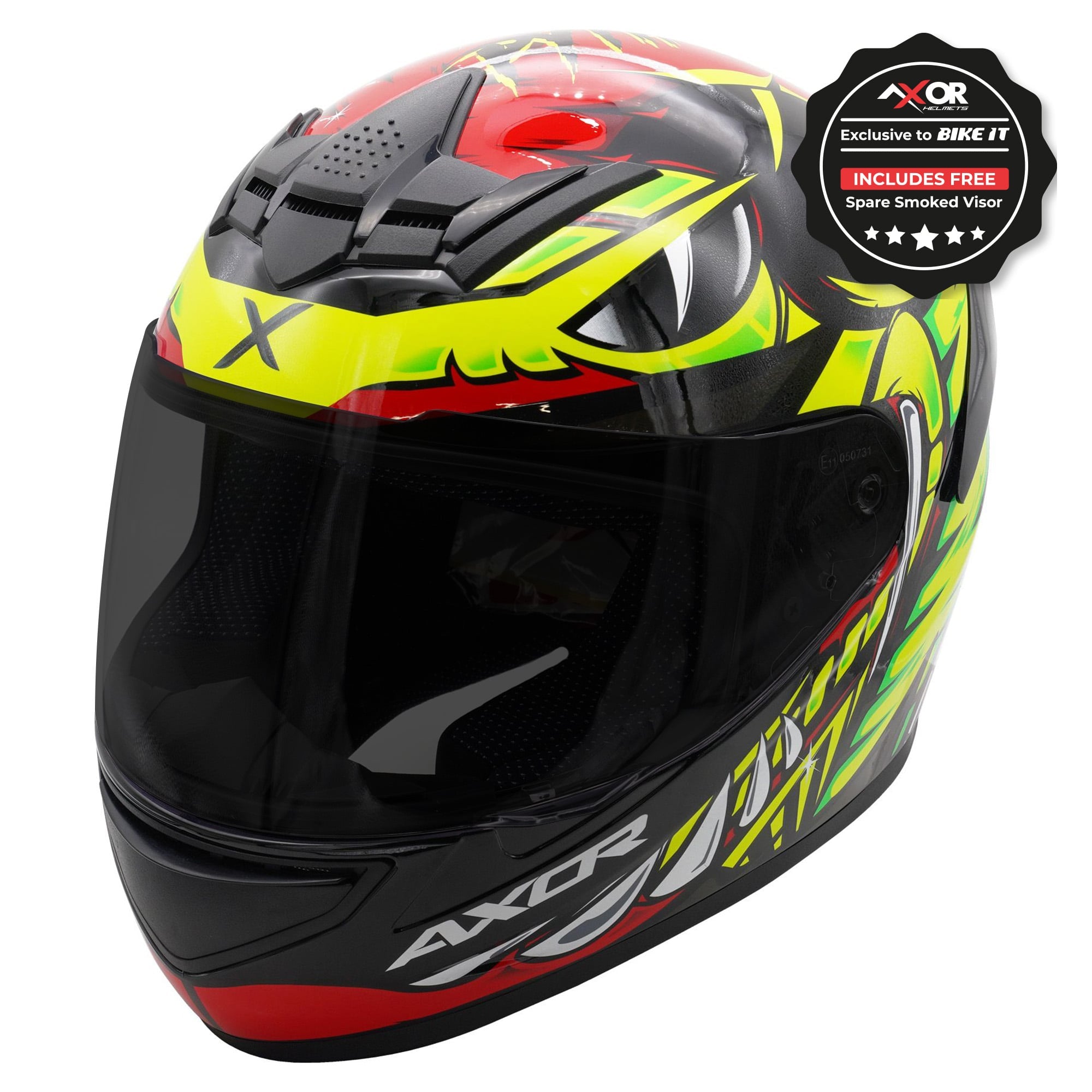 Axor Rage Full Face Motorcycle Helmet - Python Red Yellow Black Gloss